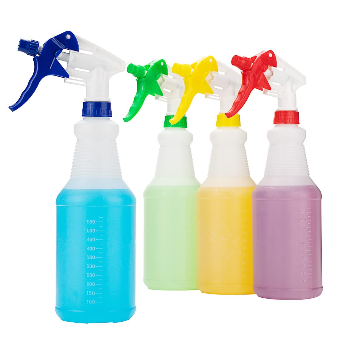 25oz Cleaning Spray Bottles (3-Pack) - Refillable, Leak-Proof with Measurement Marks & Adjustable Mist/Stream Nozzle - Blue Plastic Solution Bottles for Kitchen, Bathroom, Janitorial & Commercial Cleaning