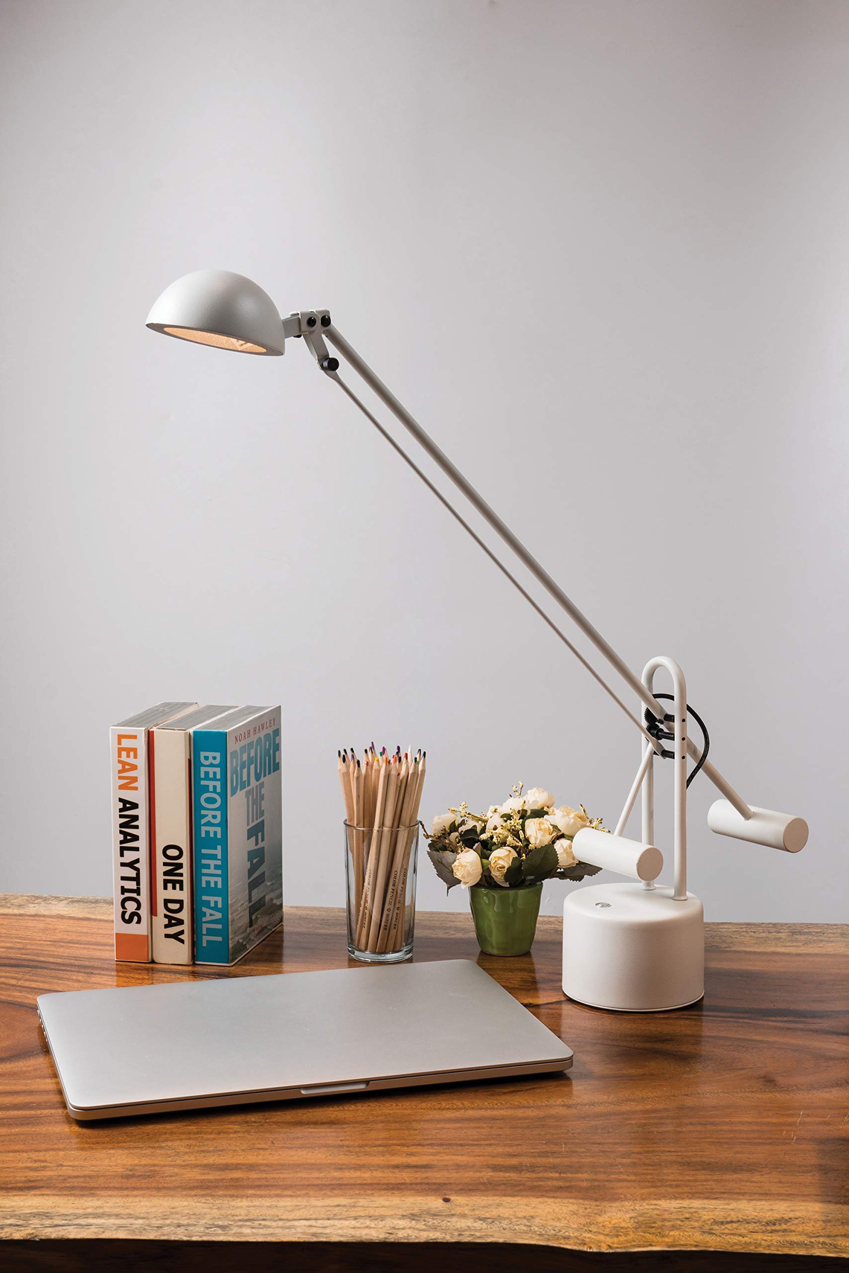 Lite Source LS-306WHT Halogen Desk Lamp - White Adjustable Task Light for Office, Study, Reading & Home Workspace