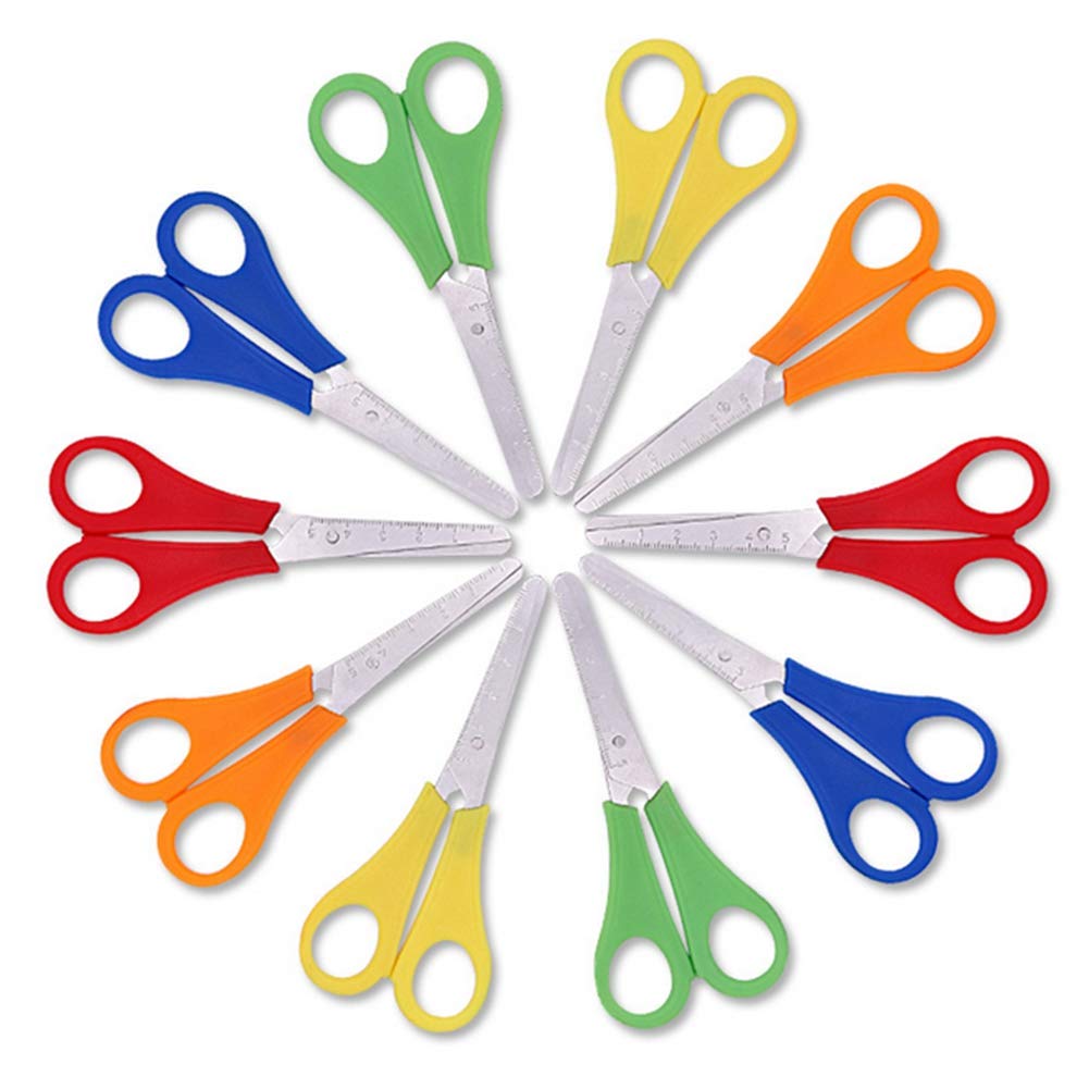 10 Pack Kids Safety Scissors with Centimeter Scale - Blunt Tip Preschool Training Scissors for Arts & Crafts, Classroom, Office Use | Durable Child-Safe Scissors for School Projects, Paper Cutting & DIY Activities