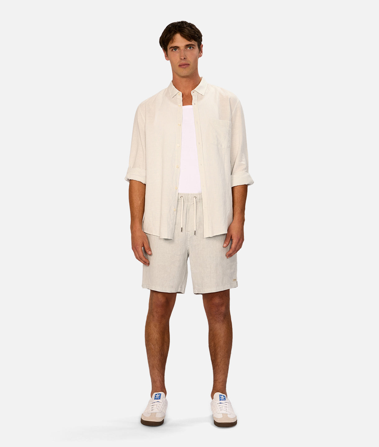 San Juan Long Sleeve Linen Shirt for Men - Breathable & Lightweight Mint Green & White Casual Button Down Shirt - Perfect for Summer, Beach, and Outdoor Activities