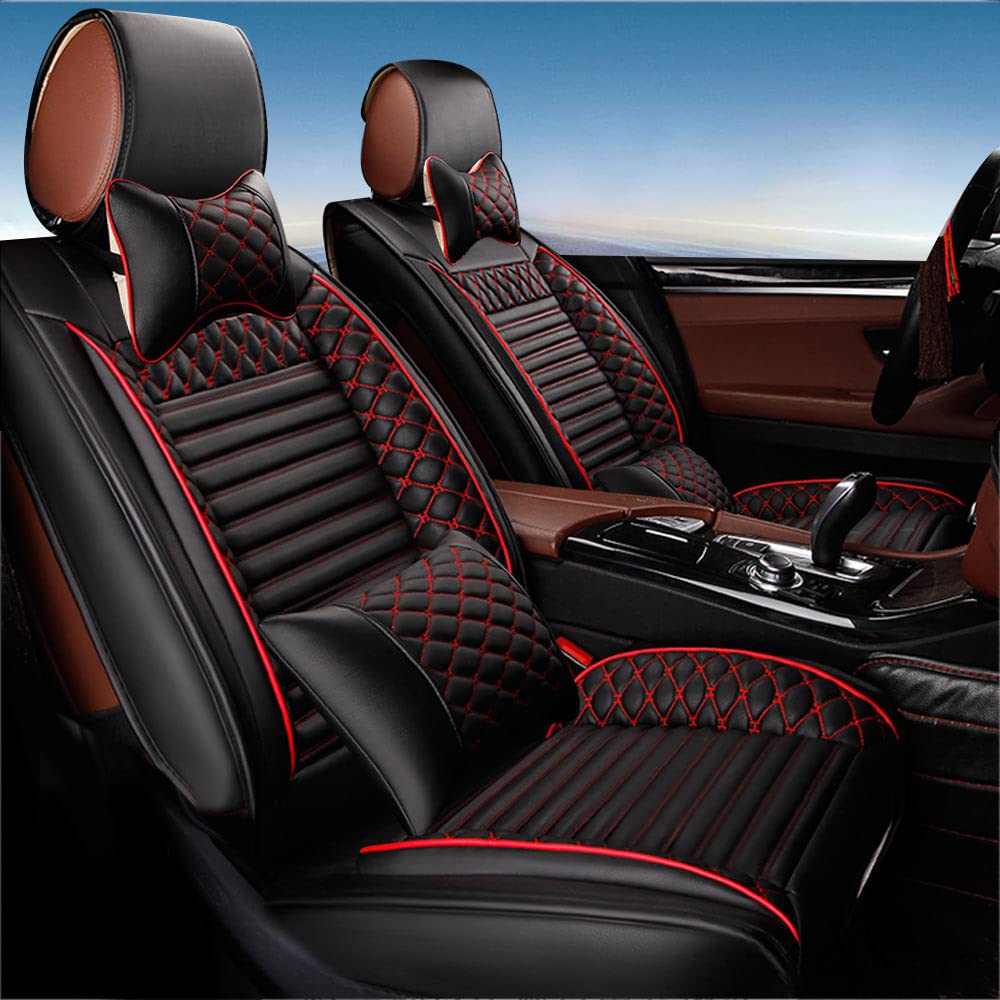 BPOOBP Front Row Set PU Leather Car Seat Cover for Toyota Fortuner 2015-2018 - Waterproof Airbag-Compatible Vehicle Cushion Protectors (Black & Red) - Perfect for Road Trips, Daily Commutes & Off-Road Adventures