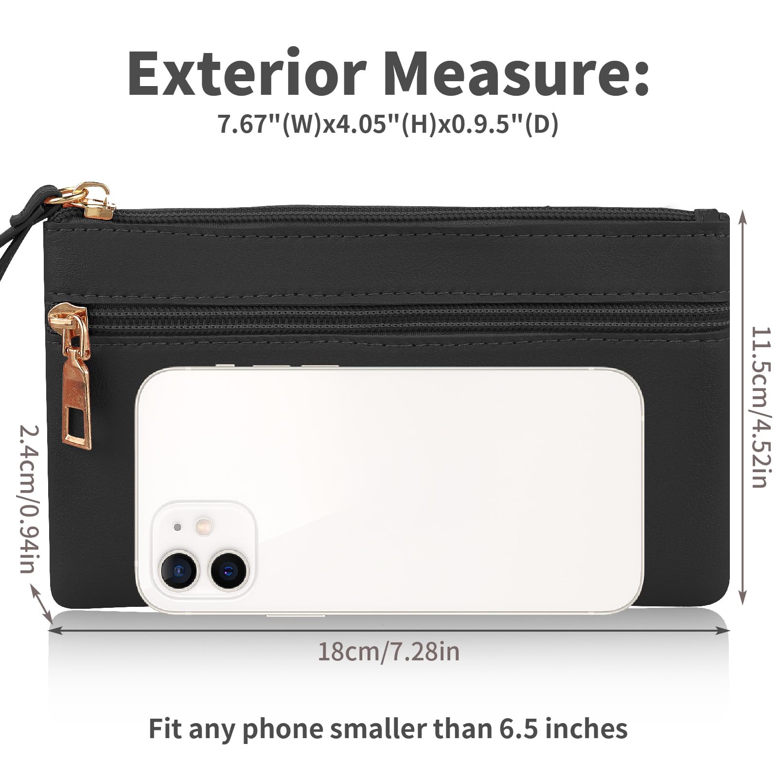 Women's Leather Wristlet Clutch with Double Zipper - Large Capacity Phone Wallet for iPhone & Cards - Perfect for Evening Parties, Travel, and Daily Use