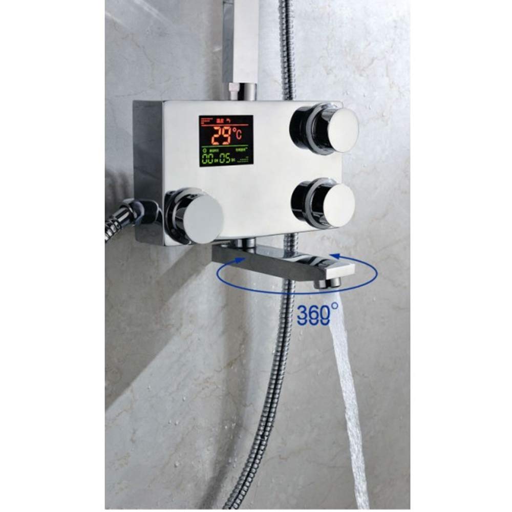 Luxury Digital Display Shower Head Set with Handheld Shower Mixer - High Pressure Rainfall Shower Head - Chrome Plated Brass Body (12 Inch) - 5 Year Warranty | Perfect for Spa-Like Bathroom Experience & Water Saving in Modern Homes