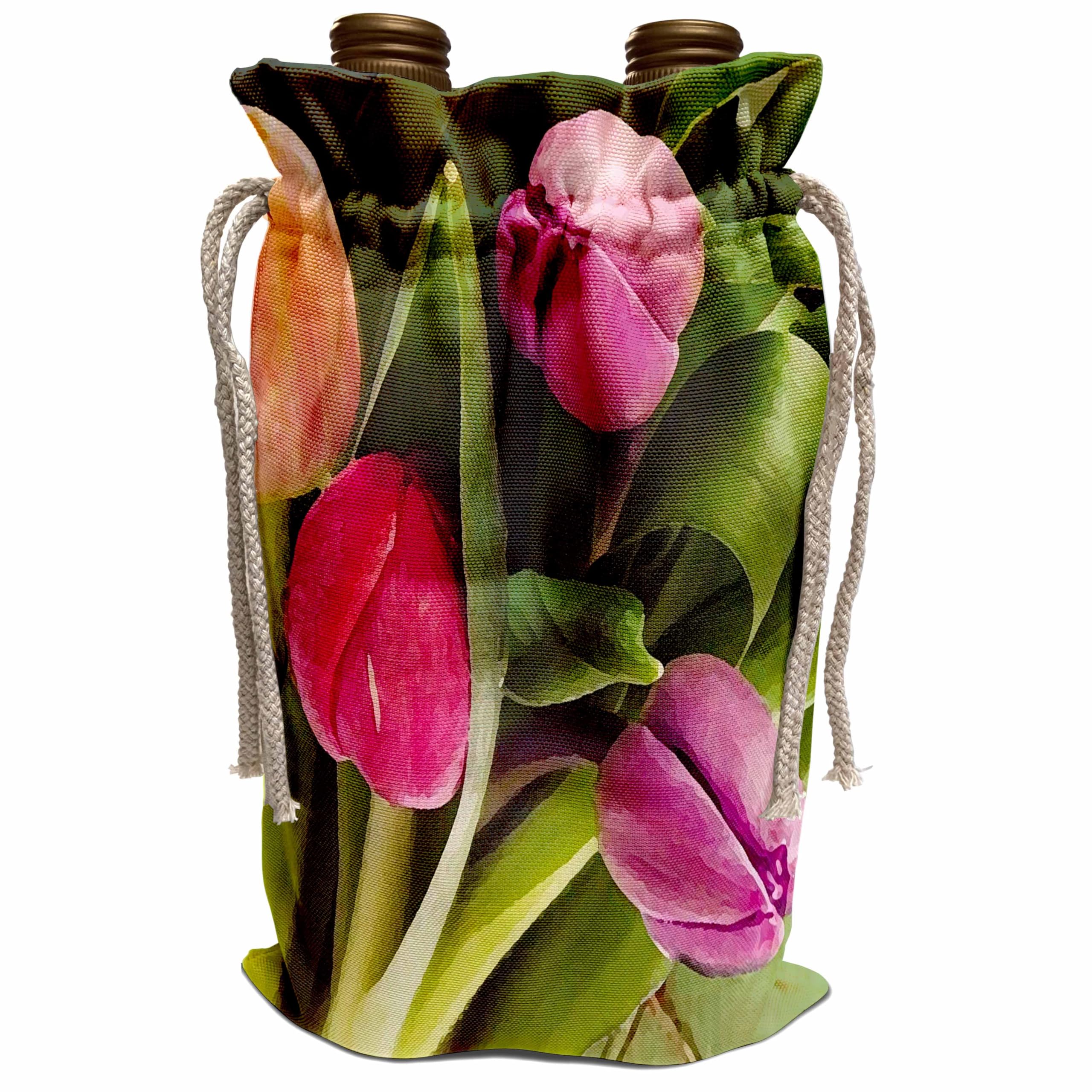 Elegant Wine Gift Bag with Tulip Floral Design - Perfect for Wine Bottles, Wedding Favors, Anniversary & Birthday Presents