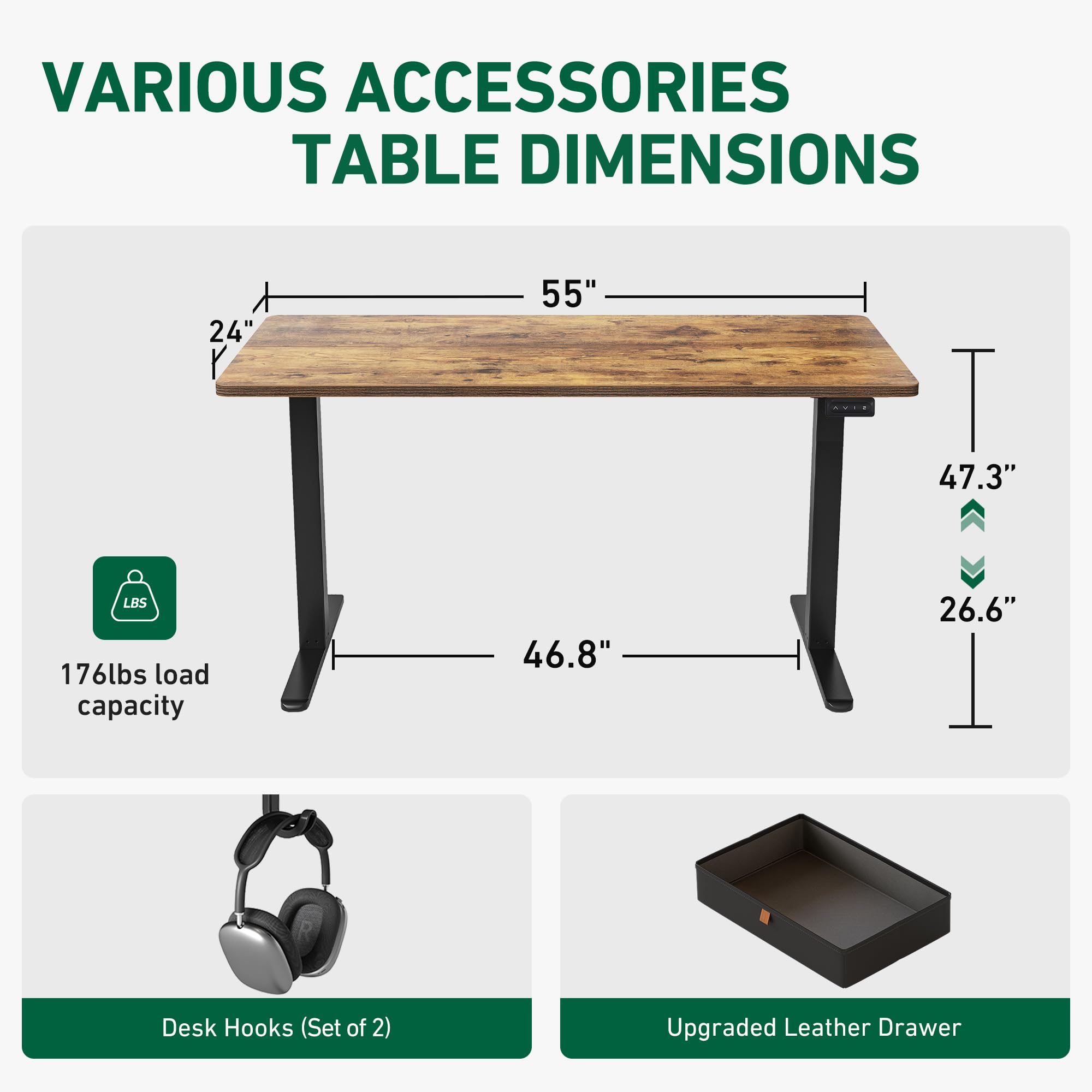 FEZIBO 55 x 24 Inches Electric Standing Desk with Drawer - Adjustable Height Sit Stand Desk with Storage, Ergonomic Home Office Computer Desk in Rustic Brown - Perfect for Remote Work, Gaming & Small Spaces