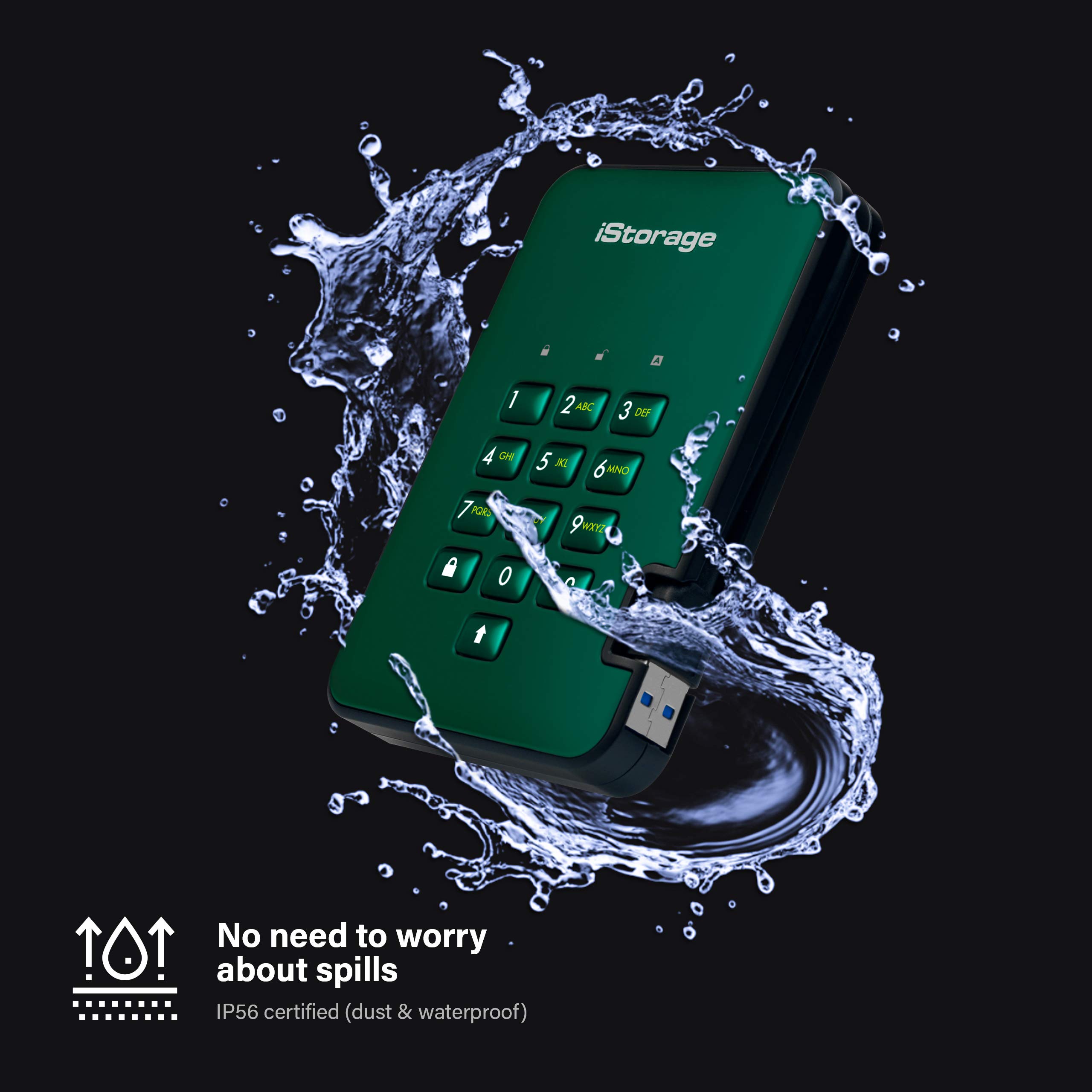 iStorage diskAshur2 SSD 128GB Green - Secure Portable Solid State Drive with Password Protection | Dust & Water Resistant | Hardware Encryption | Perfect for Business Travel, Data Backup & Secure File Storage