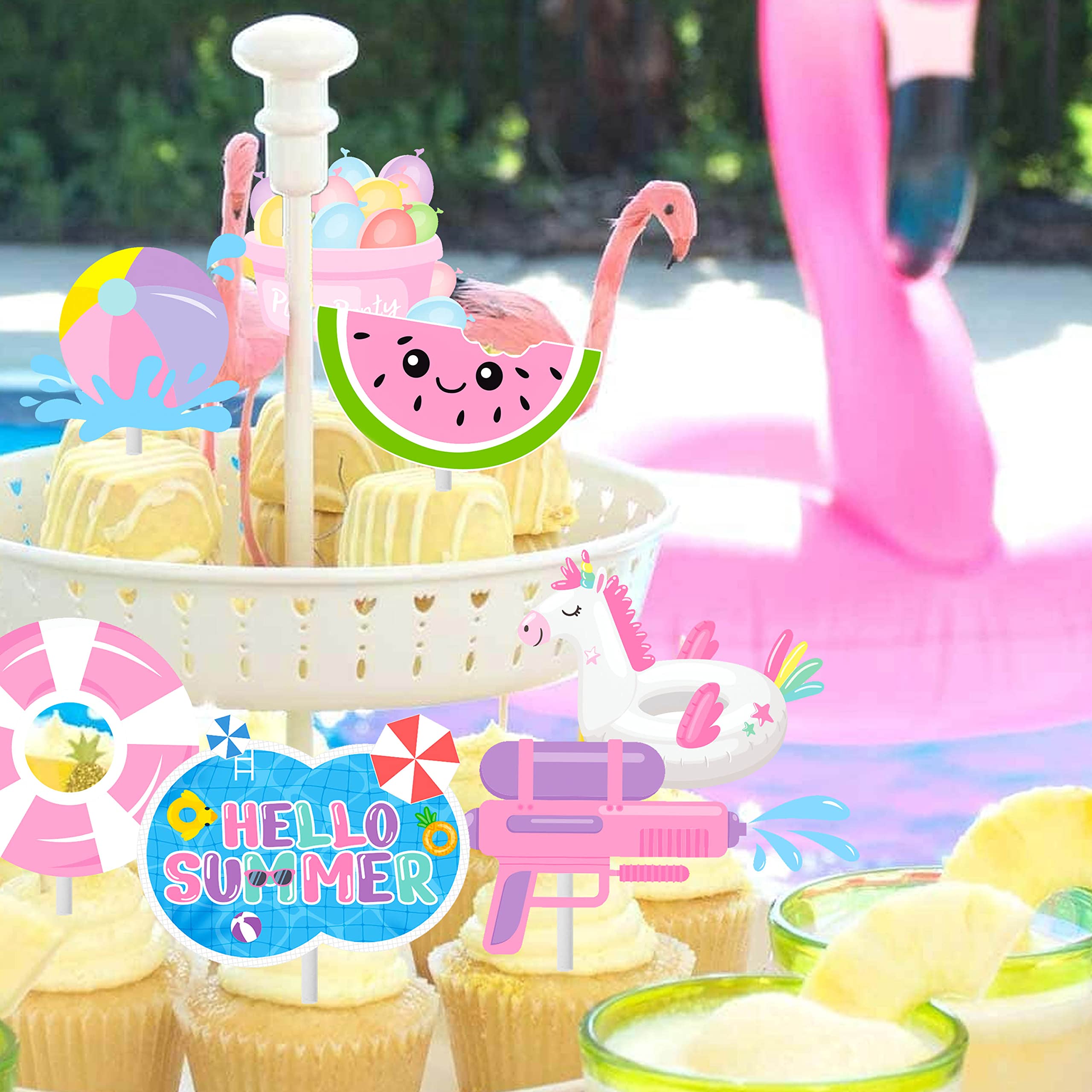36pc Summer Cupcake Toppers - Pool Party Decorations - Water Themed Birthday Cake Picks for Swimming Baby Shower - Perfect for Summer Parties, Beach Themed Events & Kids Birthday Celebrations