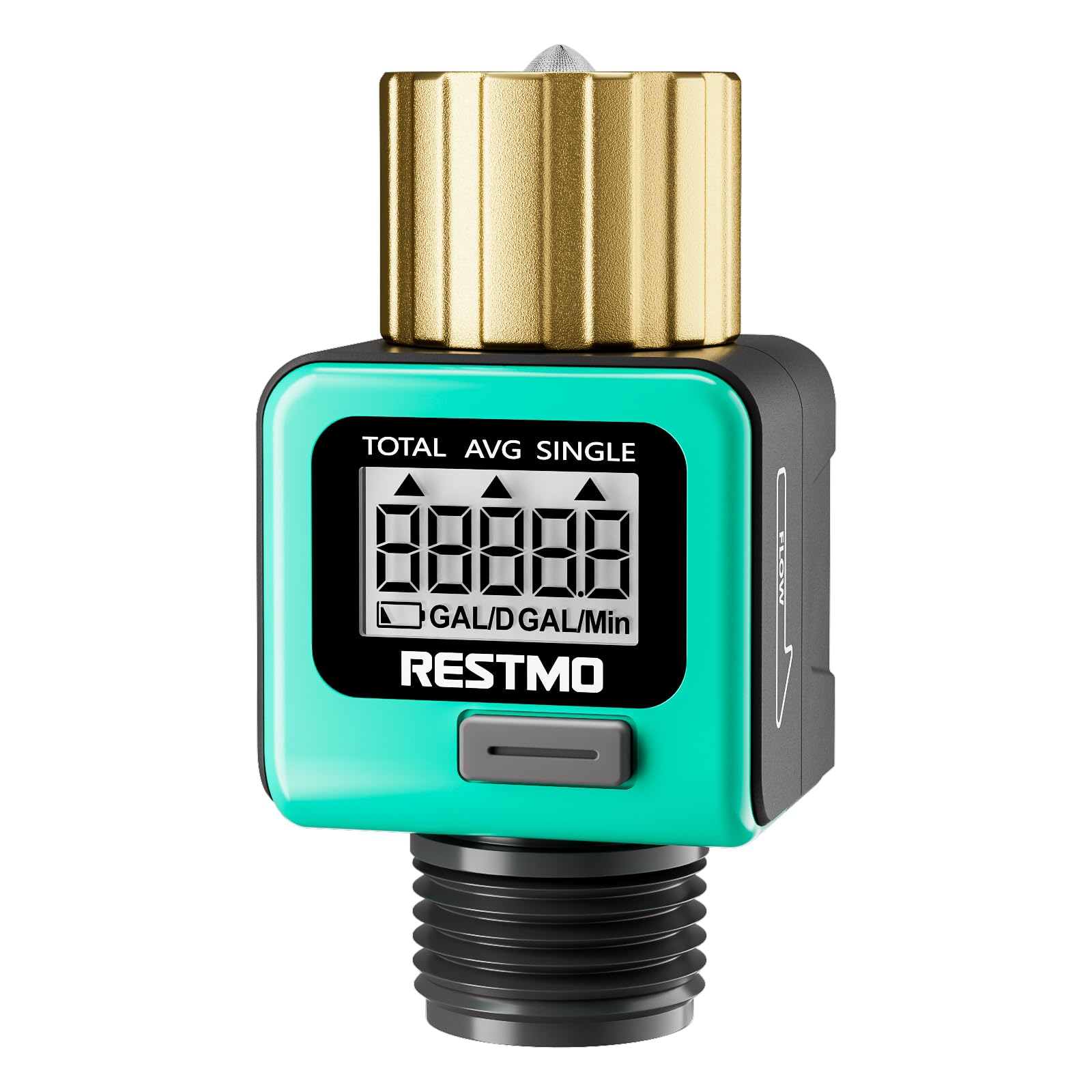 RESTMO Brass Water Flow Meter with Metal Thread - Accurate Gallon/Liter Measurement for Garden Hose, RV Tank & Lawn Sprinklers | Perfect for Outdoor Watering, Irrigation Systems & RV Water Management