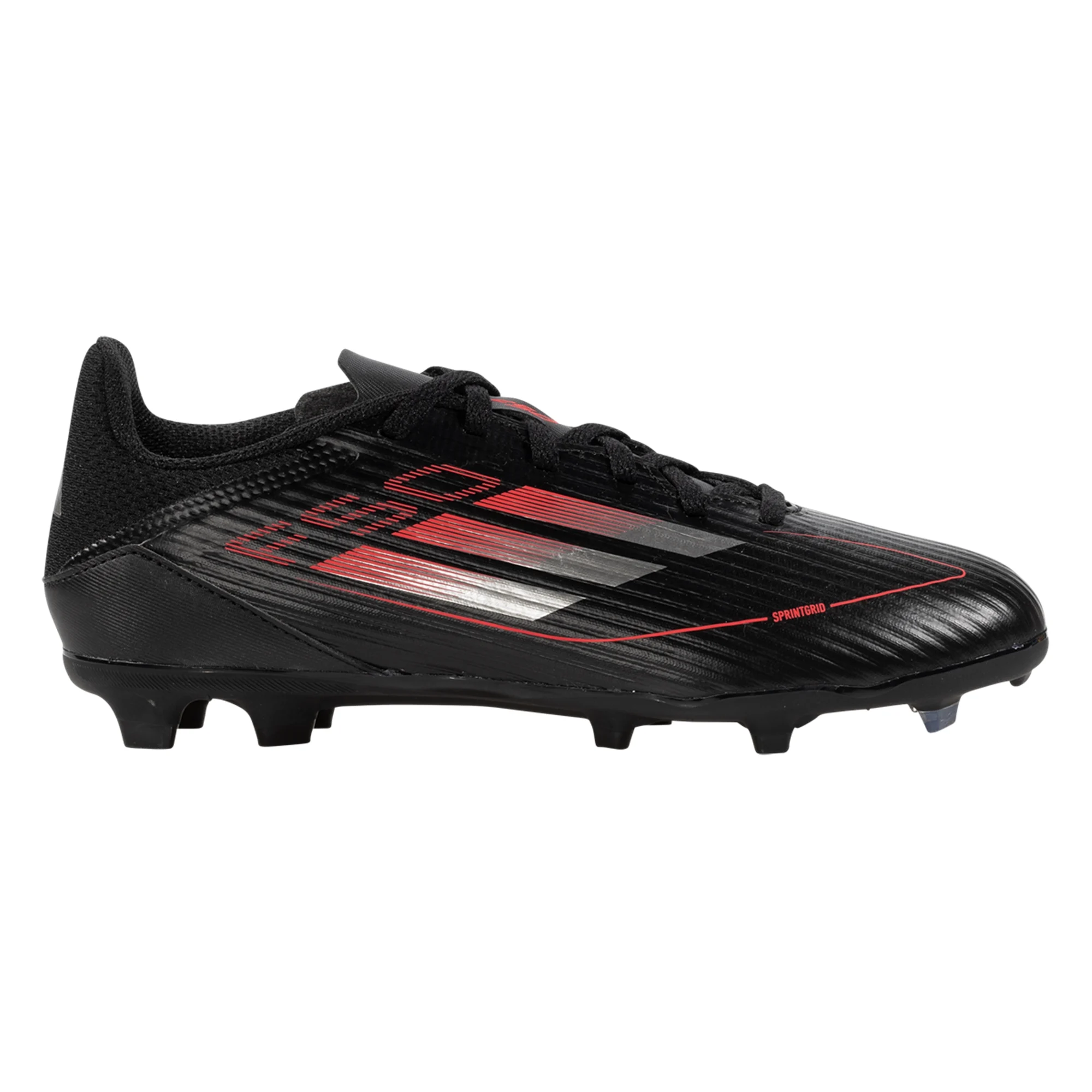 Adidas Jr. F50 League FG/MG Soccer Cleats for Boys - Black/Iron Metallic/Lucid Red - Youth Football Shoes for Firm Ground & Artificial Turf - Perfect for Training & Match Play