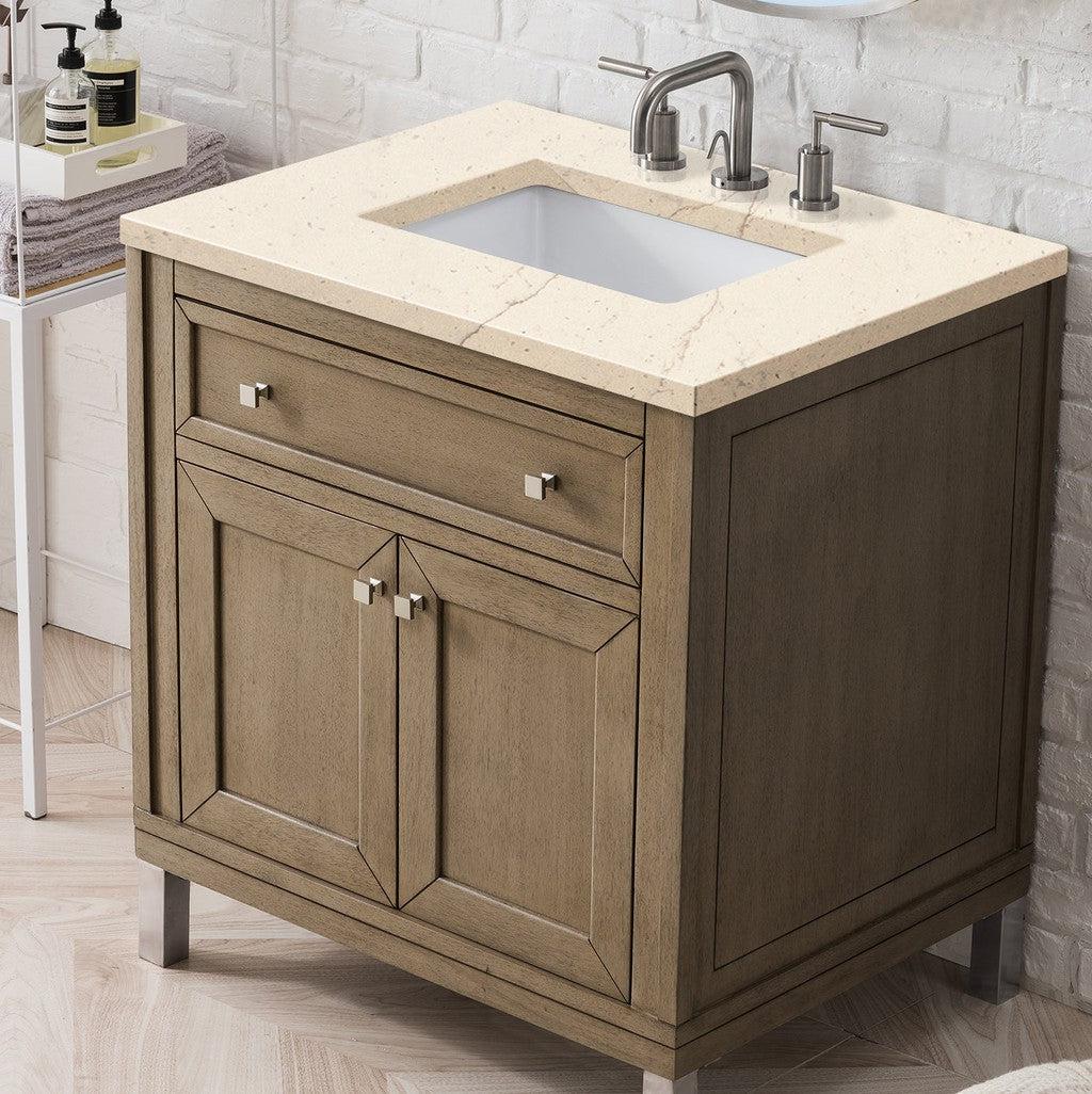 James Martin Vanities Chicago Collection 30-Inch Single Bathroom Vanity in Whitewashed Walnut with Countertop Options - Perfect for Modern Bathroom Renovations & Small Space Solutions