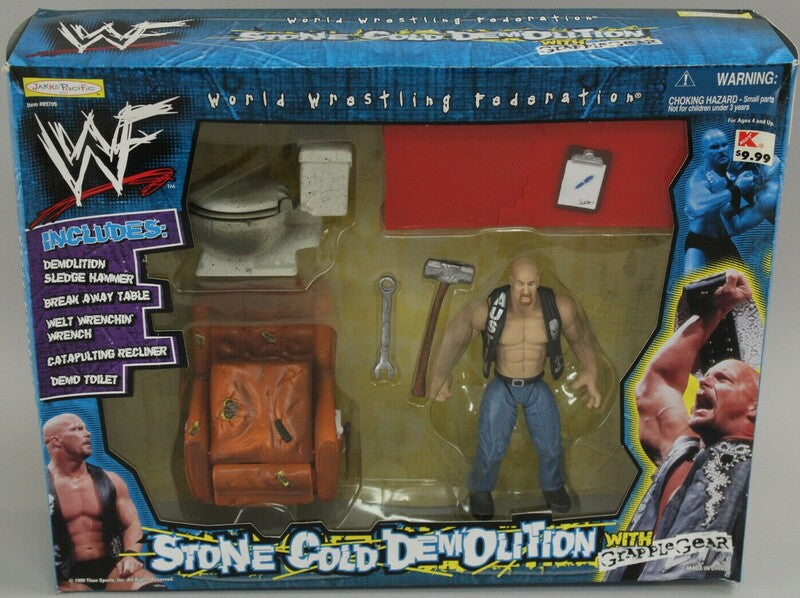 1999 WWF Jakks Pacific Stone Cold Steve Austin Demolition Action Figure with Grapple Gear - Exclusive Collectible for Wrestling Fans & Toy Collectors - Perfect for Display, Play, and Nostalgic WWF Memorabilia