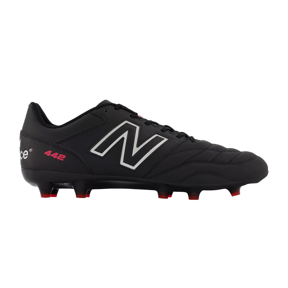New Balance 442 V2 Team FG 2E Football Cleats for Men - Black/White/Red Soccer Shoes - Wide Width Athletic Footwear for Turf & Field Play