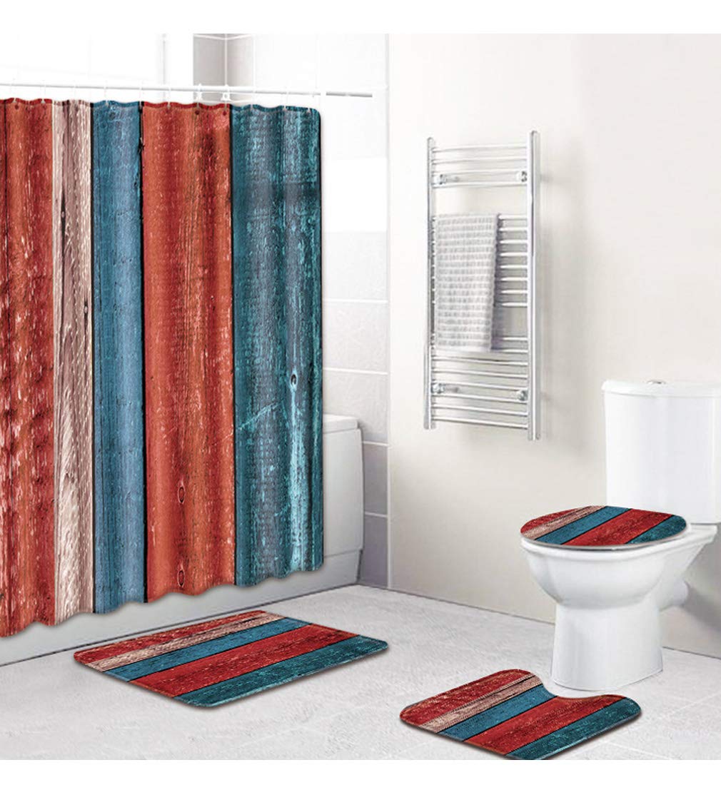 Rainbow Waterproof Shower Curtain Set - Washable Bathroom Decor with Unique Colorful Design (A4-50) for Modern Bathrooms & Kids' Rooms
