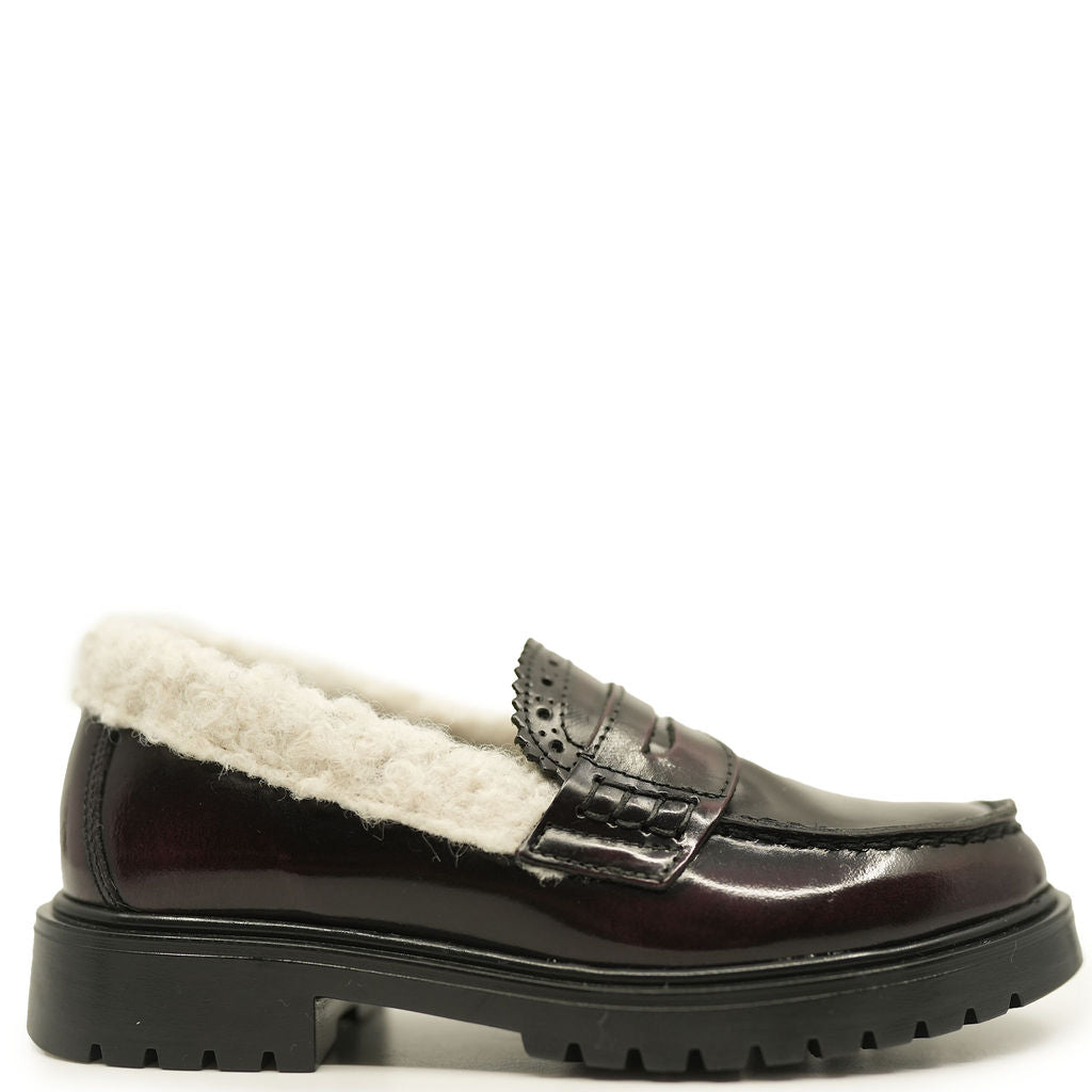 Blublonc Burgundy Florentic Shearling Chunky Loafers for Women - Comfortable Winter Slip-On Shoes for Casual Outfits & Office Wear