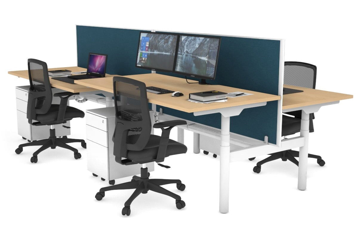 Flexi Premium Height Adjustable 4-Person H Bench Workstation - White Frame [1400L x 800W with Cable Management] - Ideal for Office, Coworking Spaces & Home Offices