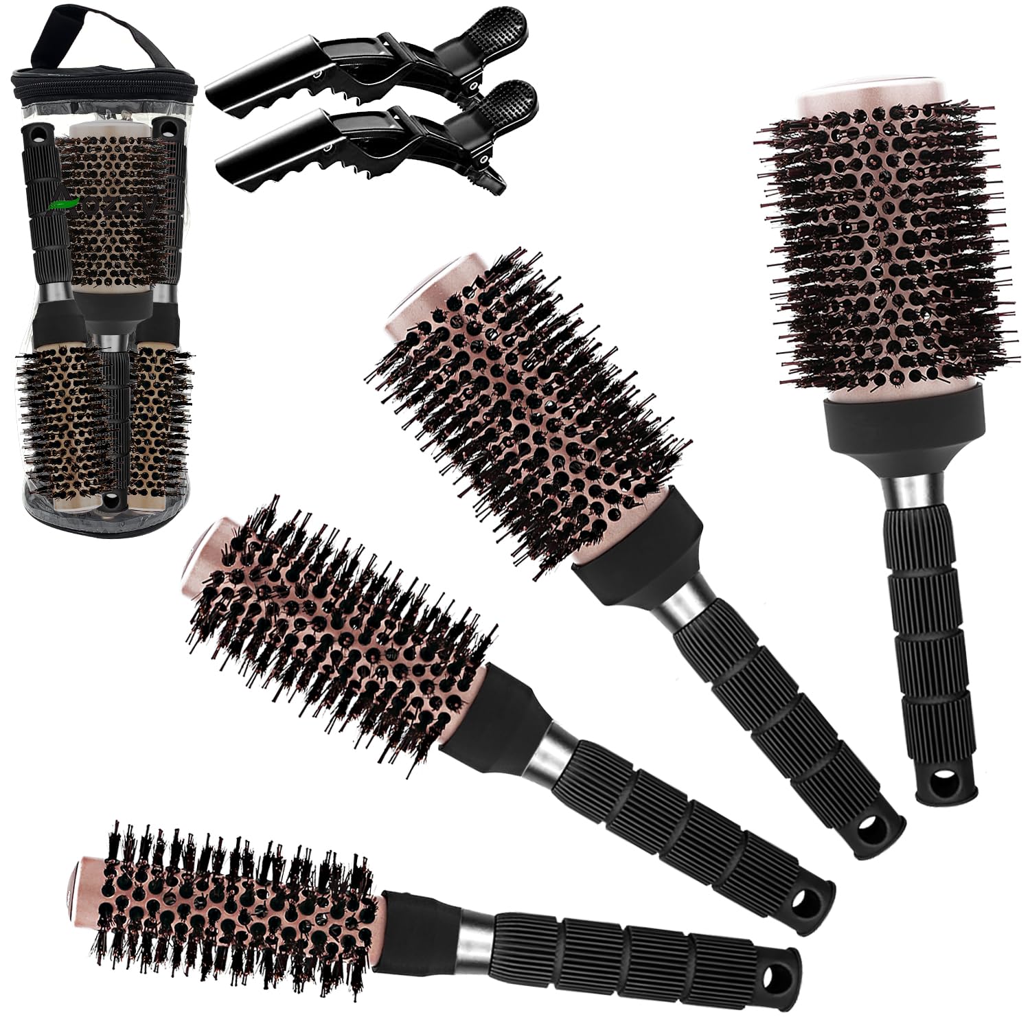 Aozzy Round Brush Set - 4 Sizes Boar Bristle Blow Dry Brush for Curling, Straightening & Styling | Nano Thermal Barrel Hair Brush for Women | Perfect for Salon-Quality Blowouts at Home
