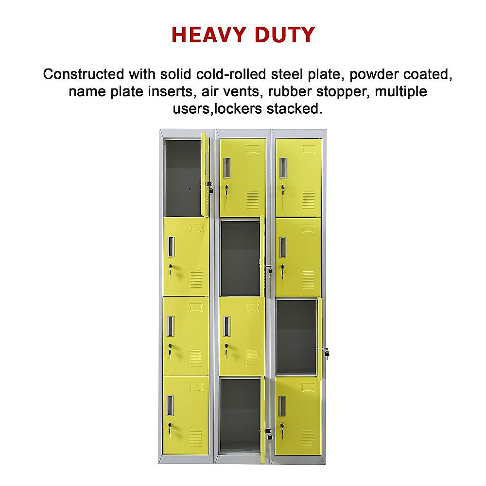 12-Door Locker for Office, Gym, Shed, School & Home Storage - Heavy Duty Standard Lock with 2 Keys - Perfect for Secure Personal Belongings & Equipment Storage