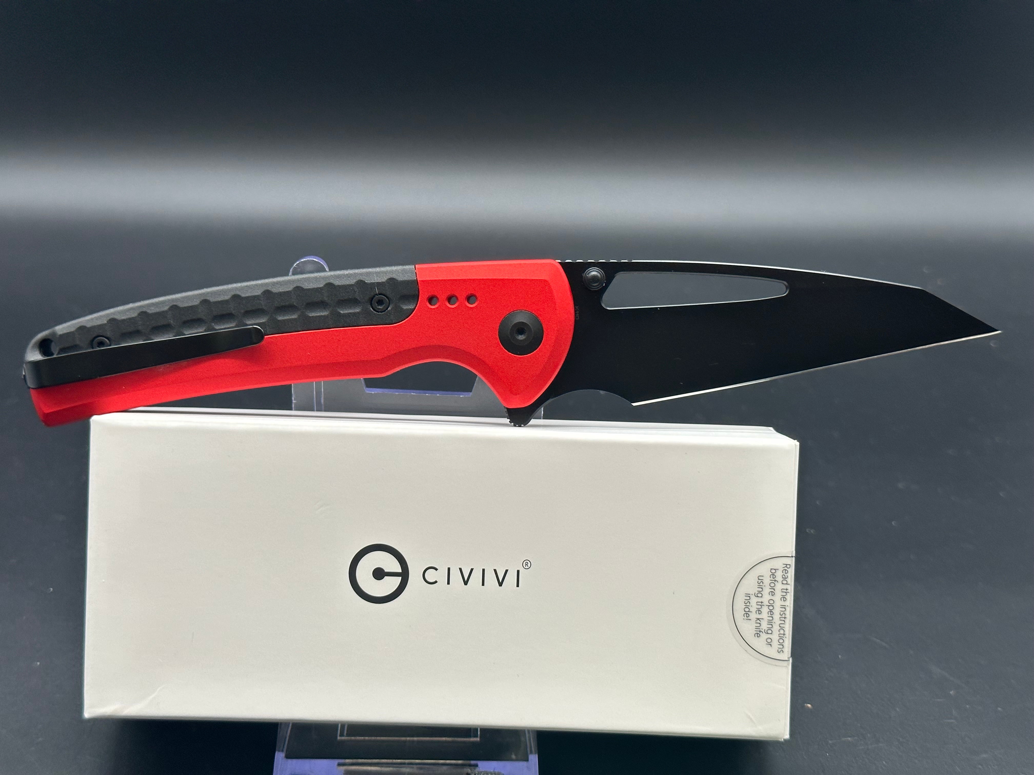 CIVIVI SENTINEL Tactical Folding Knife - Red Aluminum Handle, K110 Black Blade, Button Lock EDC Pocket Knife | Perfect for Outdoor Camping, Hiking, Survival & Everyday Carry