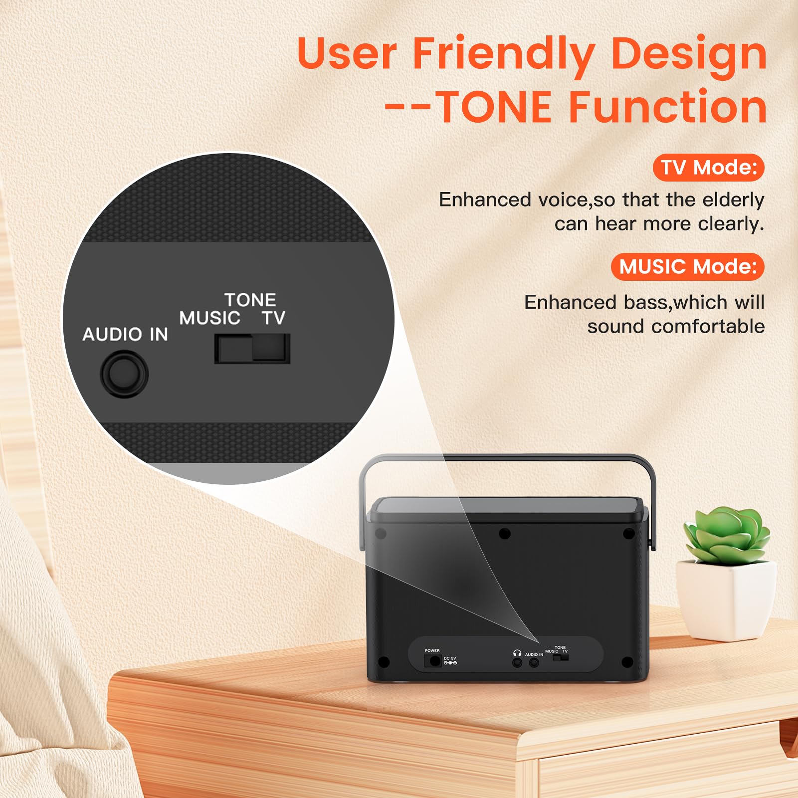 Tosima TV-8000 Wireless TV Speakers for Hard of Hearing - Voice Enhancing TV Soundbar with 1000mAh Rechargeable Battery, 8-Hour Playtime, 2.4G RF Transmitter & 100ft Range - Ideal for Seniors, Elderly & Home Theater Use