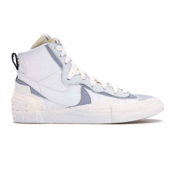 Nike x Sacai Blazer Mid Sneakers - White & Wolf Grey Colorway | Unisex High-Top Basketball Shoes for Men & Women | Perfect for Streetwear, Casual Outfits and Sneaker Collectors