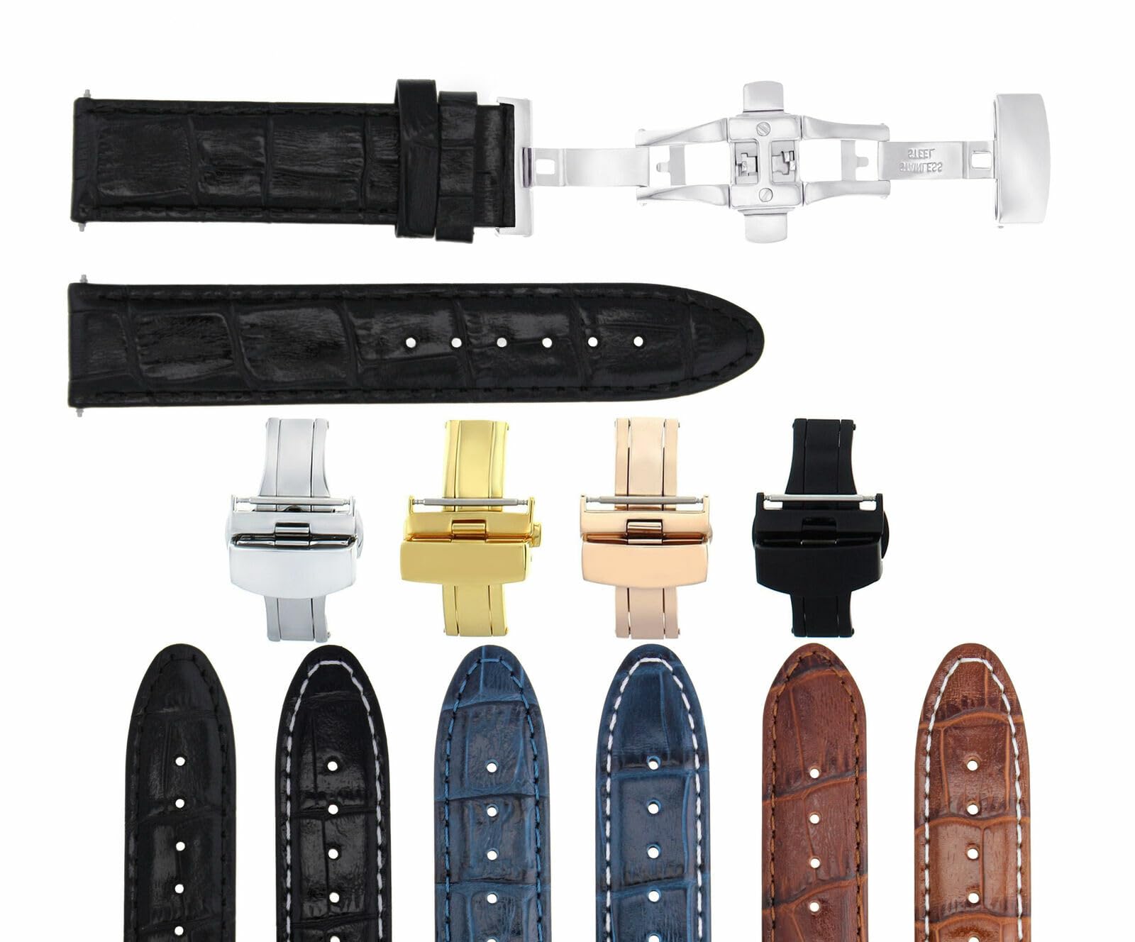 18-24mm Genuine Leather Watch Band Strap with Deployment Clasp - Compatible with Bulova & Other Watches - Replacement Strap for Dress, Business & Casual Wear