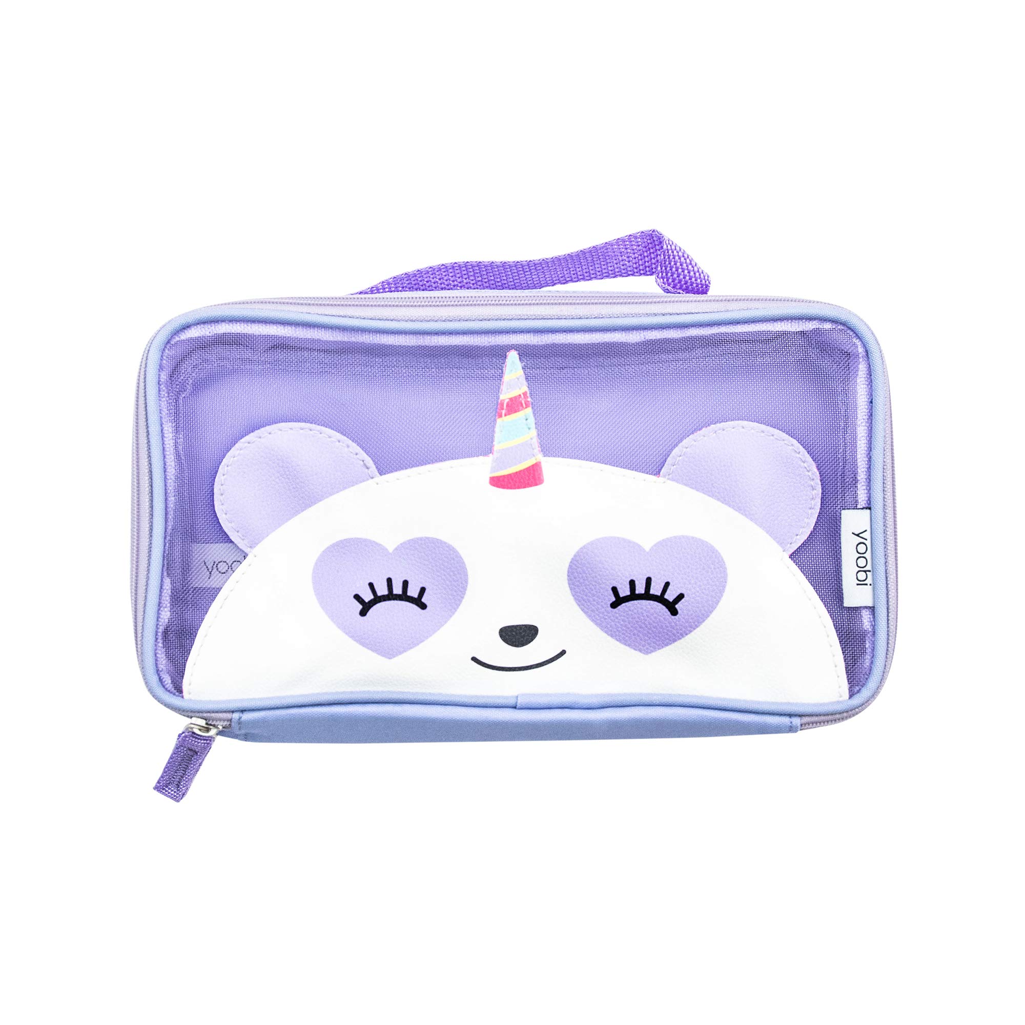 Yoobi Pandacorn Pencil Case - Purple Mesh Cute School & Office Supplies - Zippered Pouch with Carry Handle for Pens, Makeup & Toiletries - Perfect for Students, Travel & Daily Organization