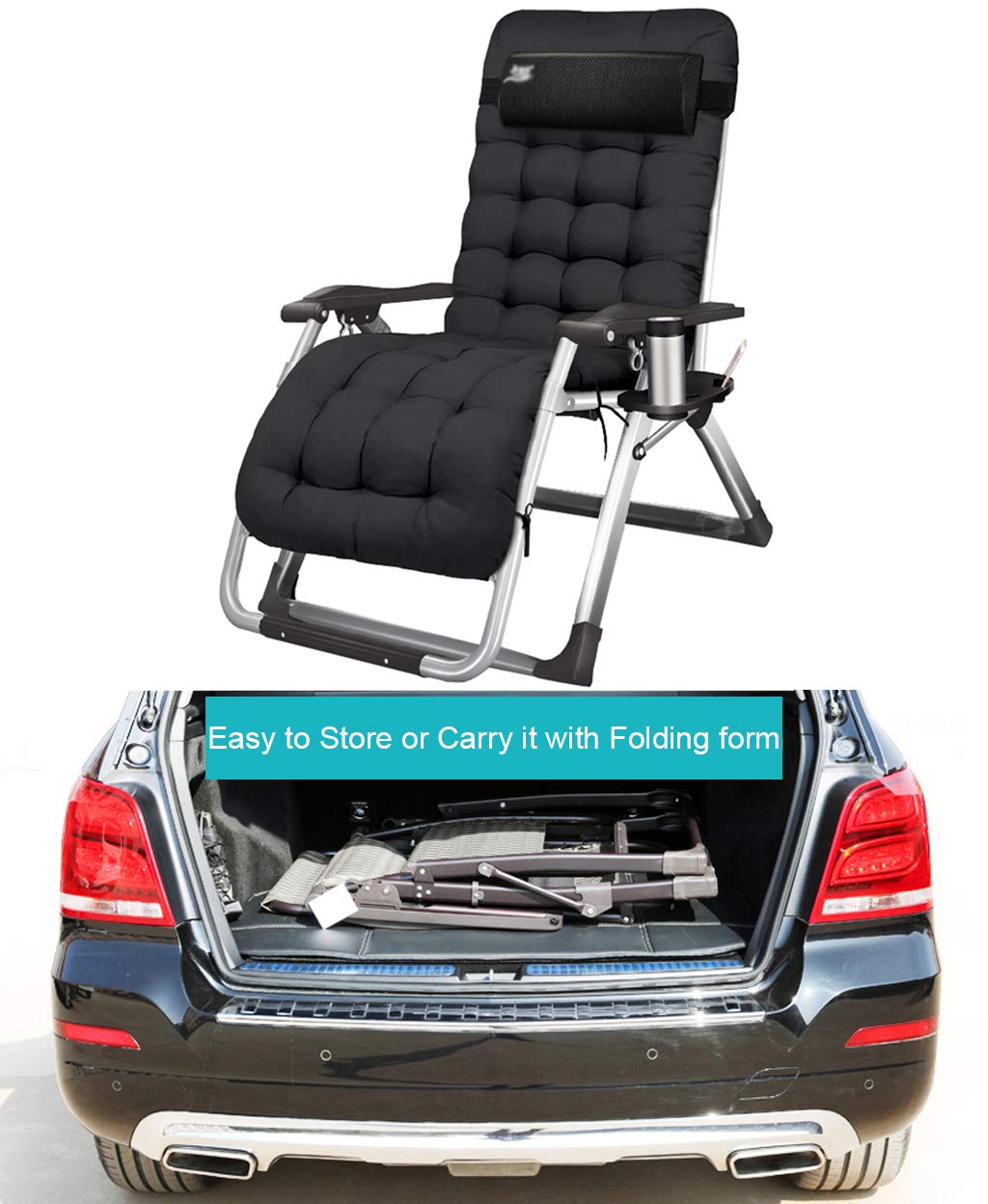 Premium Zero Gravity Recliner Chair with Adjustable Backrest & Padded Headrest - Heavy Duty Outdoor Lounge Chair for Patio, Beach, Yard - Includes Comfort Pillow & Convenient Side Tray - Supports 330 lbs - Perfect for Relaxing, Sunbathing & Backyard Lounging