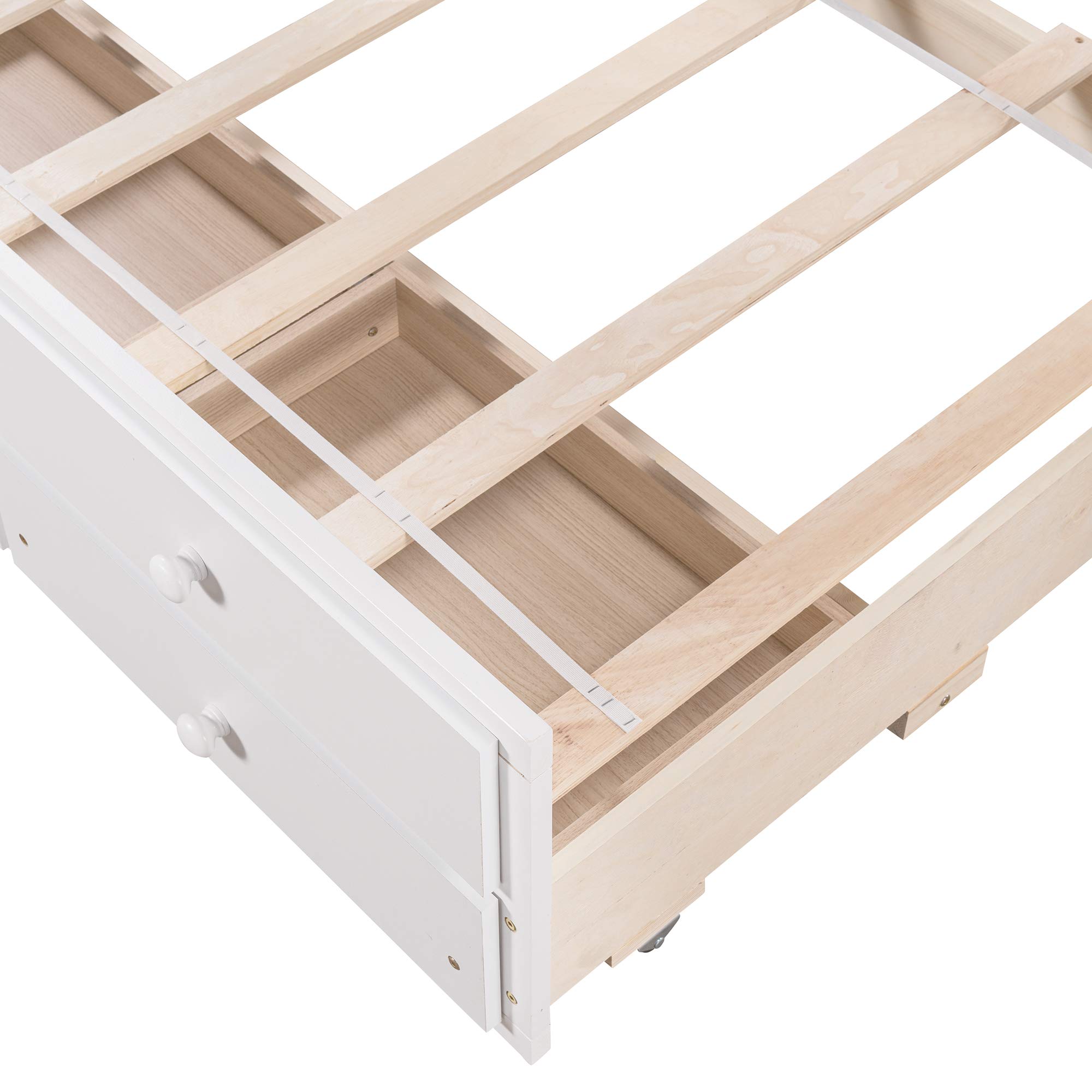 **White Twin Size Captain's Bed with 3 Storage Drawers - Wooden Daybed for Kids & Teens, Space-Saving Bed Frame for Living Room, Guest Room, or Dorm**