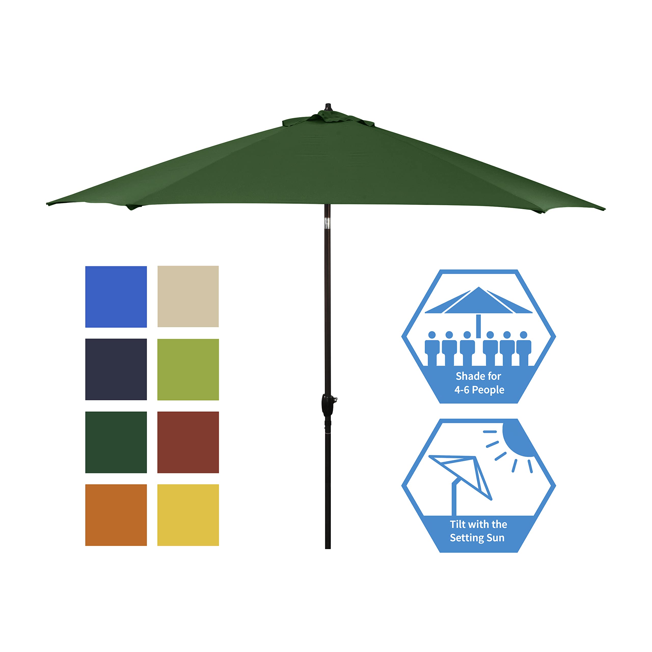 Sunline 11ft Crank Open Push Tilt Patio Umbrella with Aluminum Ribs & Pole - Perfect for Backyard, Poolside, and Outdoor Dining