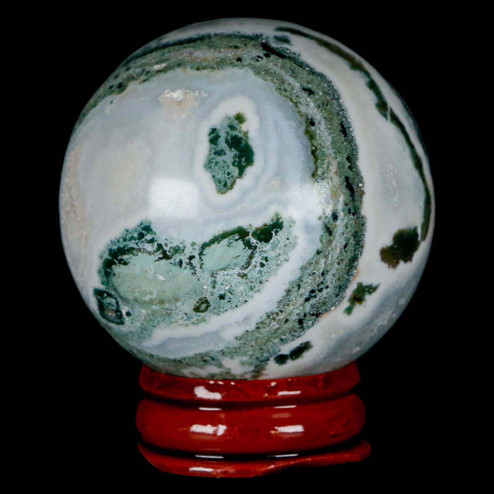47MM Sardonyx Mineral Specimen - Green White Sphere Ball Orb from Brazil with Display Stand - Perfect for Crystal Healing, Home Decor & Mineral Collection