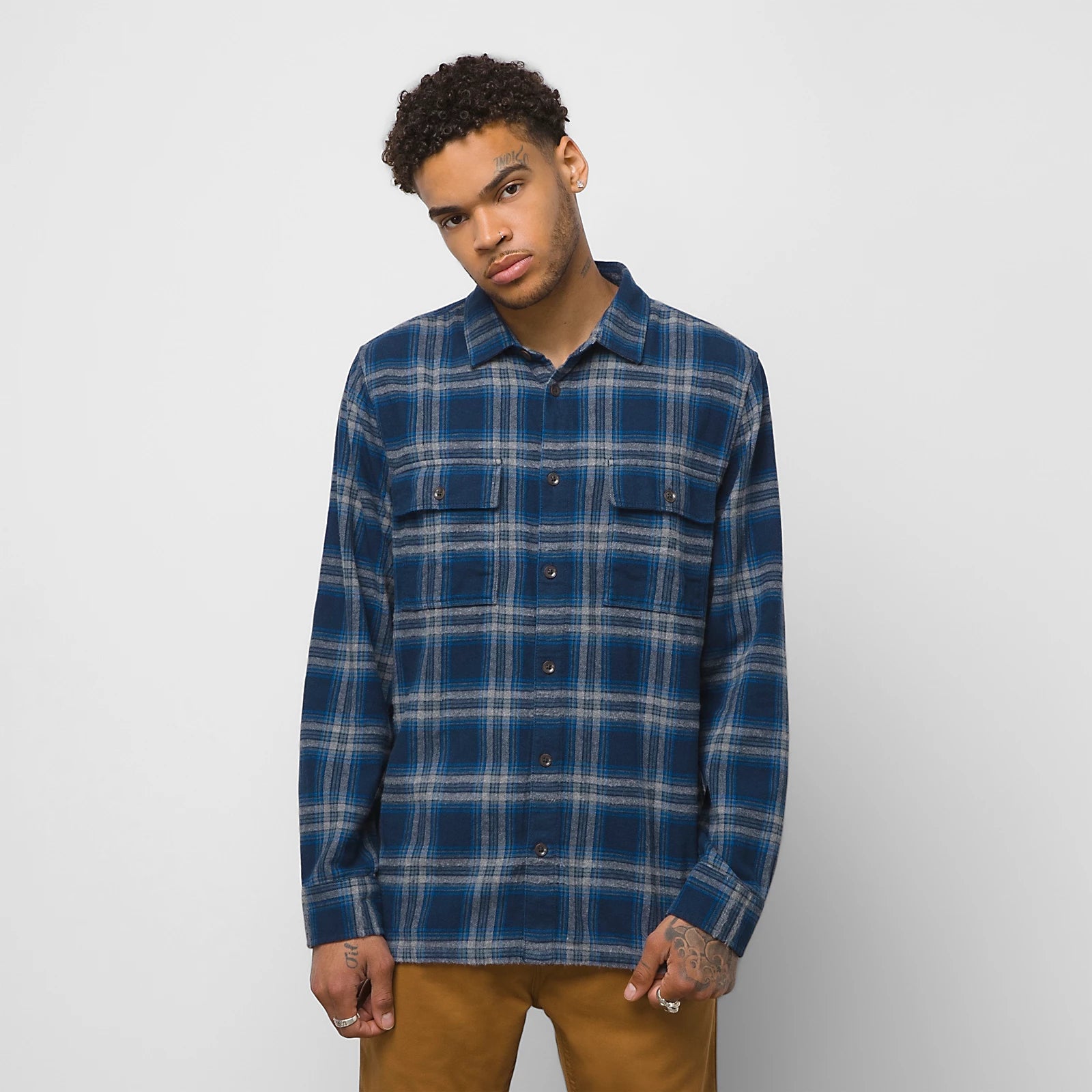 VANS Straight Hem Melange Flannel Dress in Blues/Stormy Weather - Casual Comfort for Everyday Wear & Outdoor Adventures
