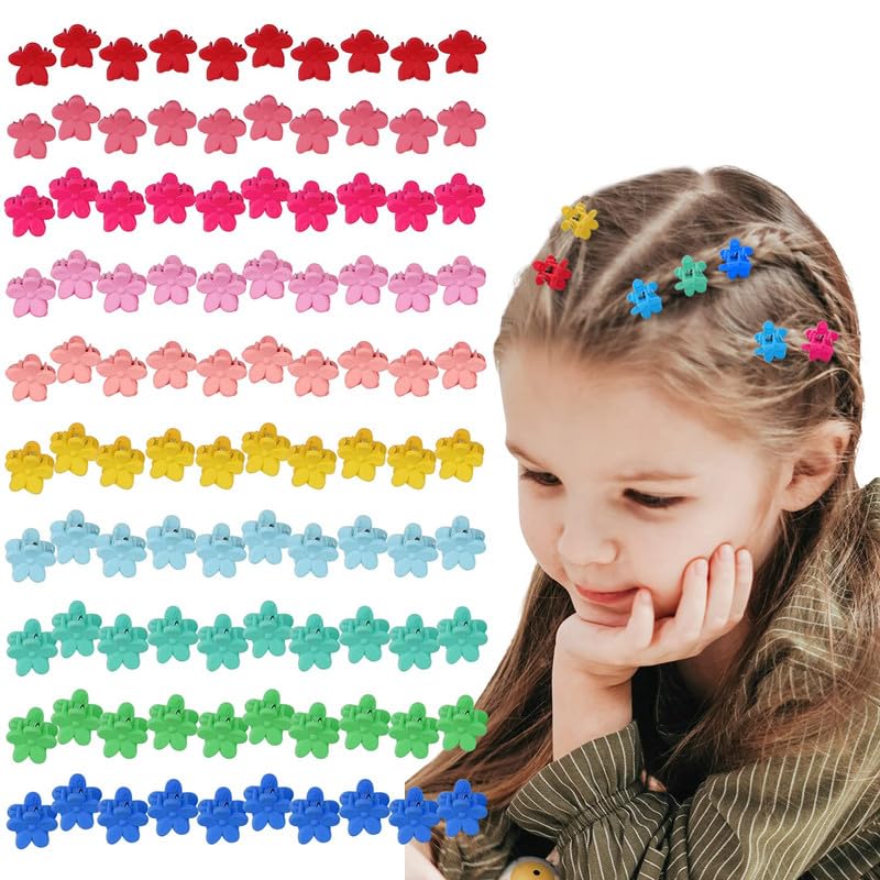 BELICIA 20 PCS Small Hair Clips for Girls & Women, Mini Hair Claw Clips with Flowers, Tiny Plastic Hair Accessories in 10 Colors (Multicolor) - Perfect for School, Parties, and Everyday Styling