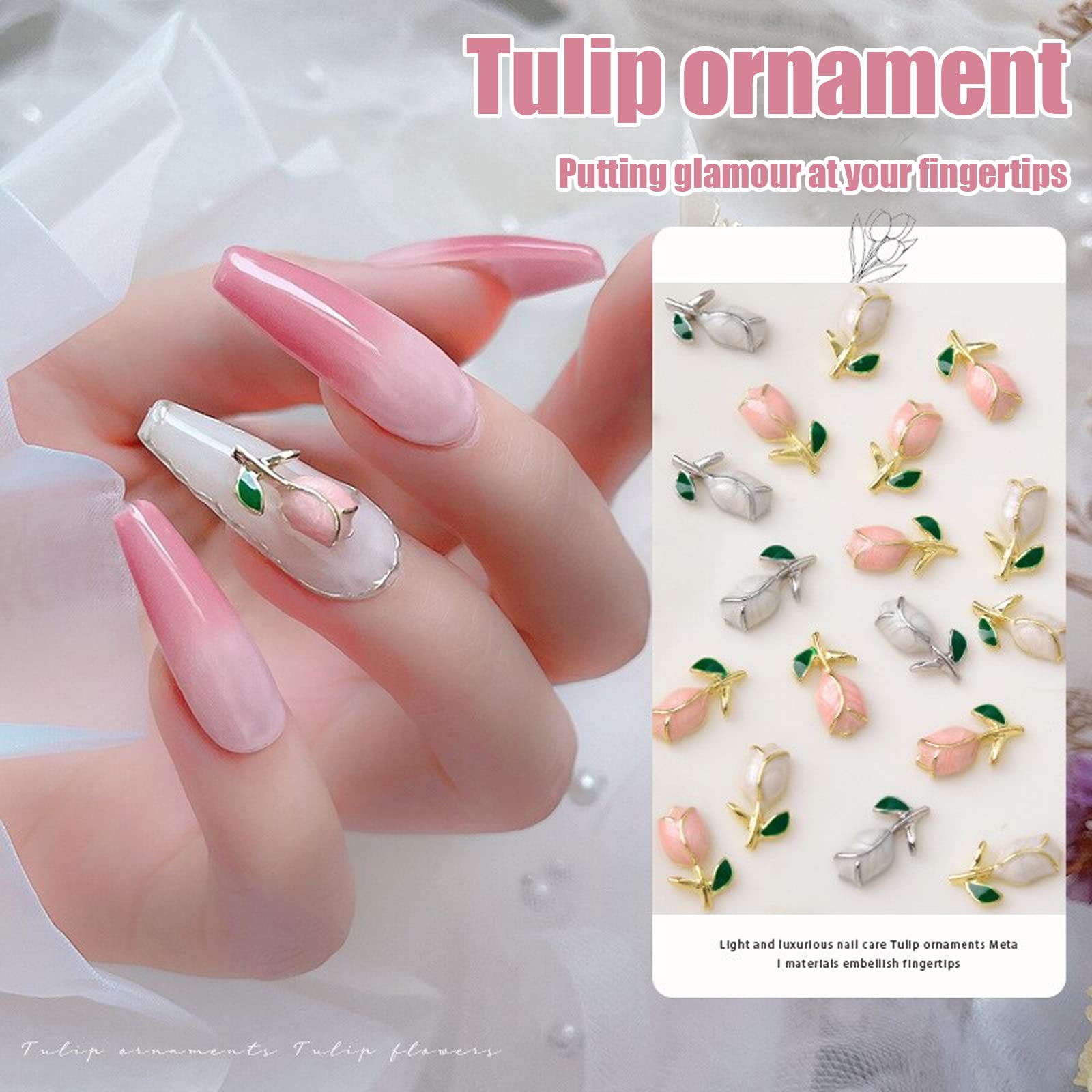 40PCS 3D Tulip Nail Art Charms - Flat Back Flower Nail Decorations for DIY Nail Designs | Perfect for Spring Nails, Bridal Manicures & Women's Nail Art Accessories