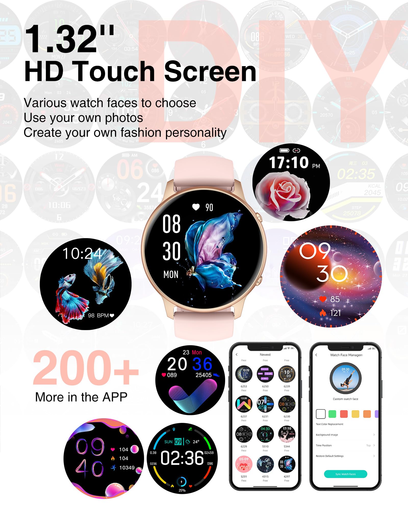 Smart Watches for Women - 1.32'' Touch Screen Fitness Watch with Step Counter, SpO2, Heart Rate & Sleep Monitor, IP68 Waterproof Activity Tracker for iOS & Android - Perfect for Workouts, Running & Daily Health Tracking
