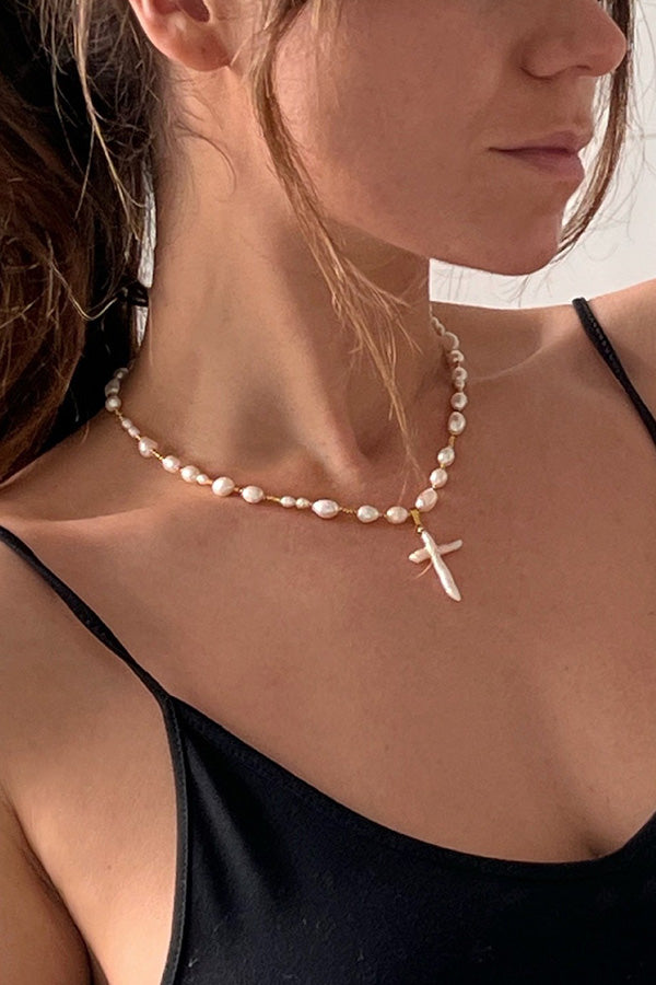 Elegant Pearl Cross Necklace for Women - Dainty Religious Jewelry Gift for Baptism, First Communion & Everyday Wear