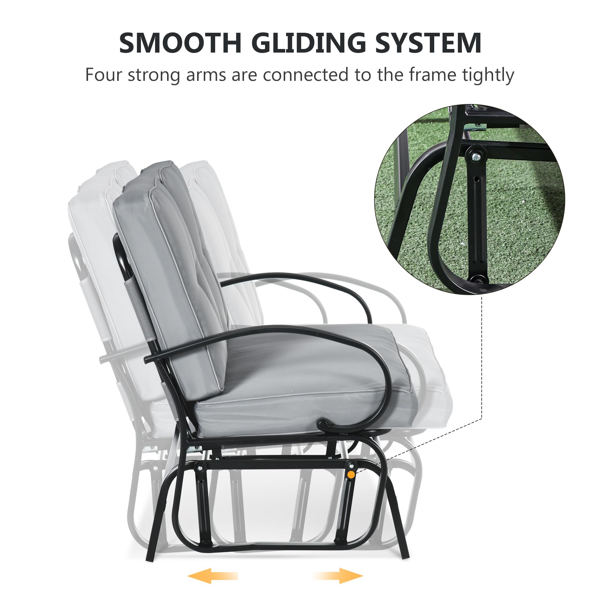 Outsunny 2-Person Outdoor Glider Bench with Tufted Cushions - Steel Frame Patio Rocker Loveseat for Porch, Garden & Backyard (Gray) - Perfect for Relaxing, Reading & Enjoying Nature