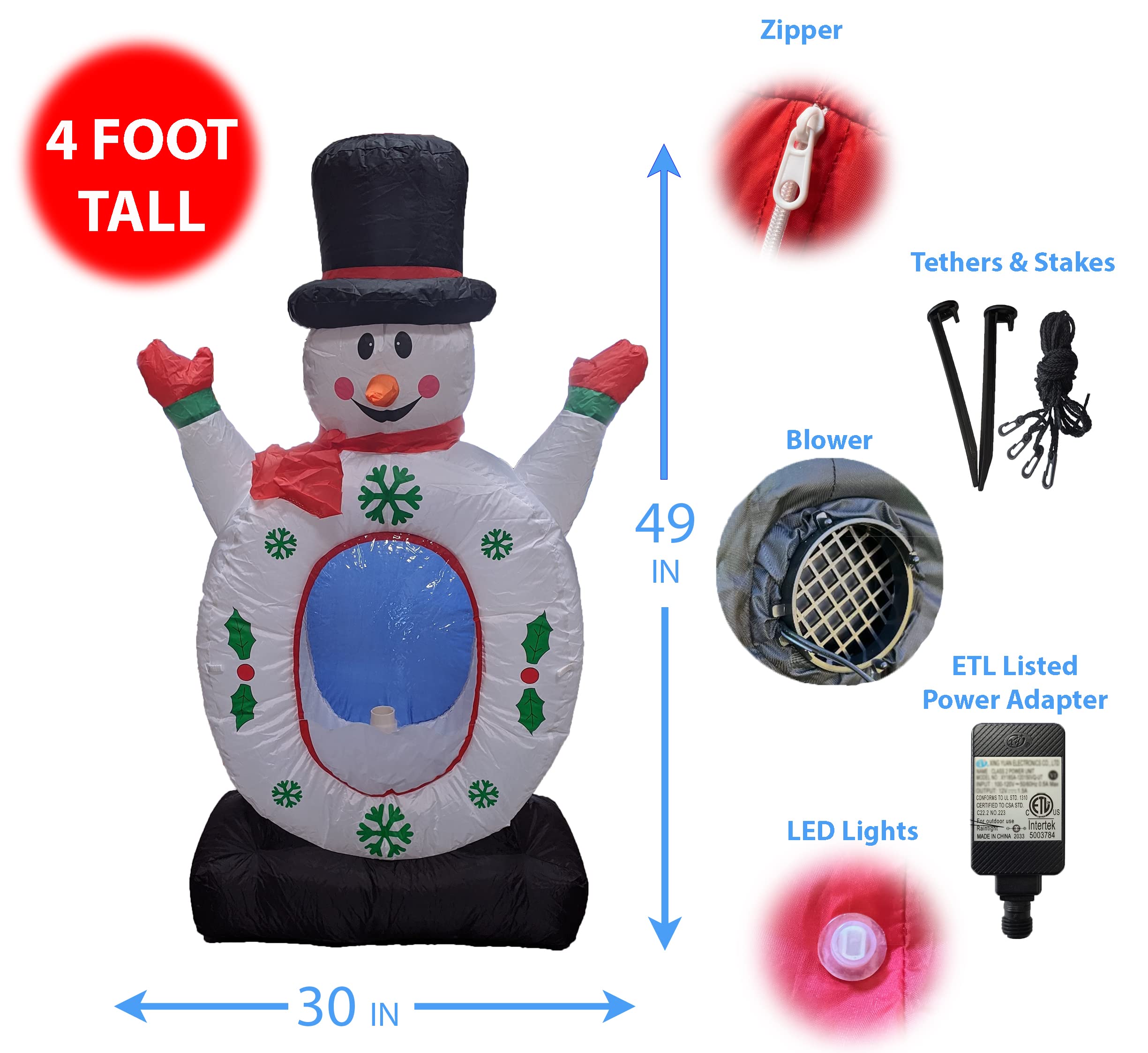 4ft & 5ft Christmas Inflatable Snowman Decorations Set - Snow Globe & Camping Scene with Marshmallow Roasting - Perfect for Outdoor Yard Decor, Holiday Parties & Festive Home Displays
