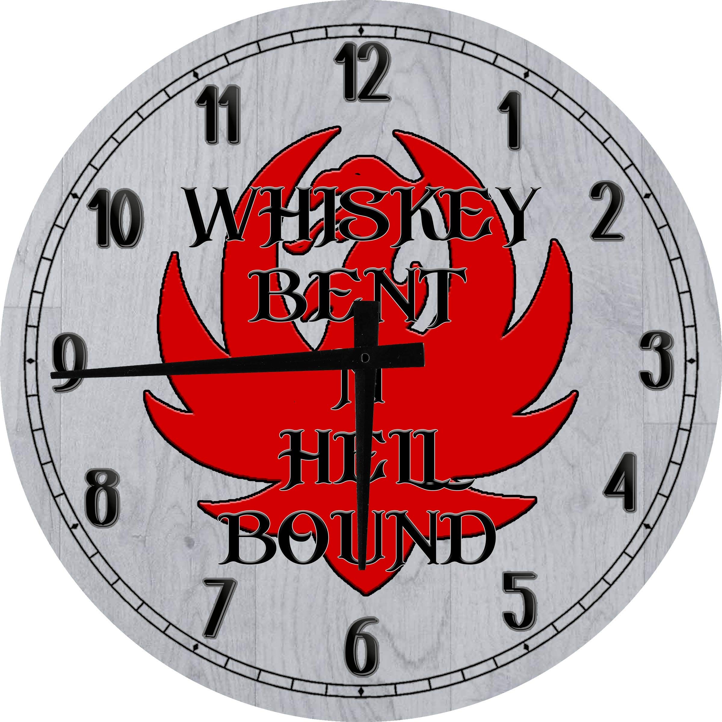 Whiskey Bent Hell Bound Eagle Large Round Wall Clock - 24 Inch Battery Operated Gray Metal Wall Art Decor for Home, Bar, Man Cave & Western Themed Rooms