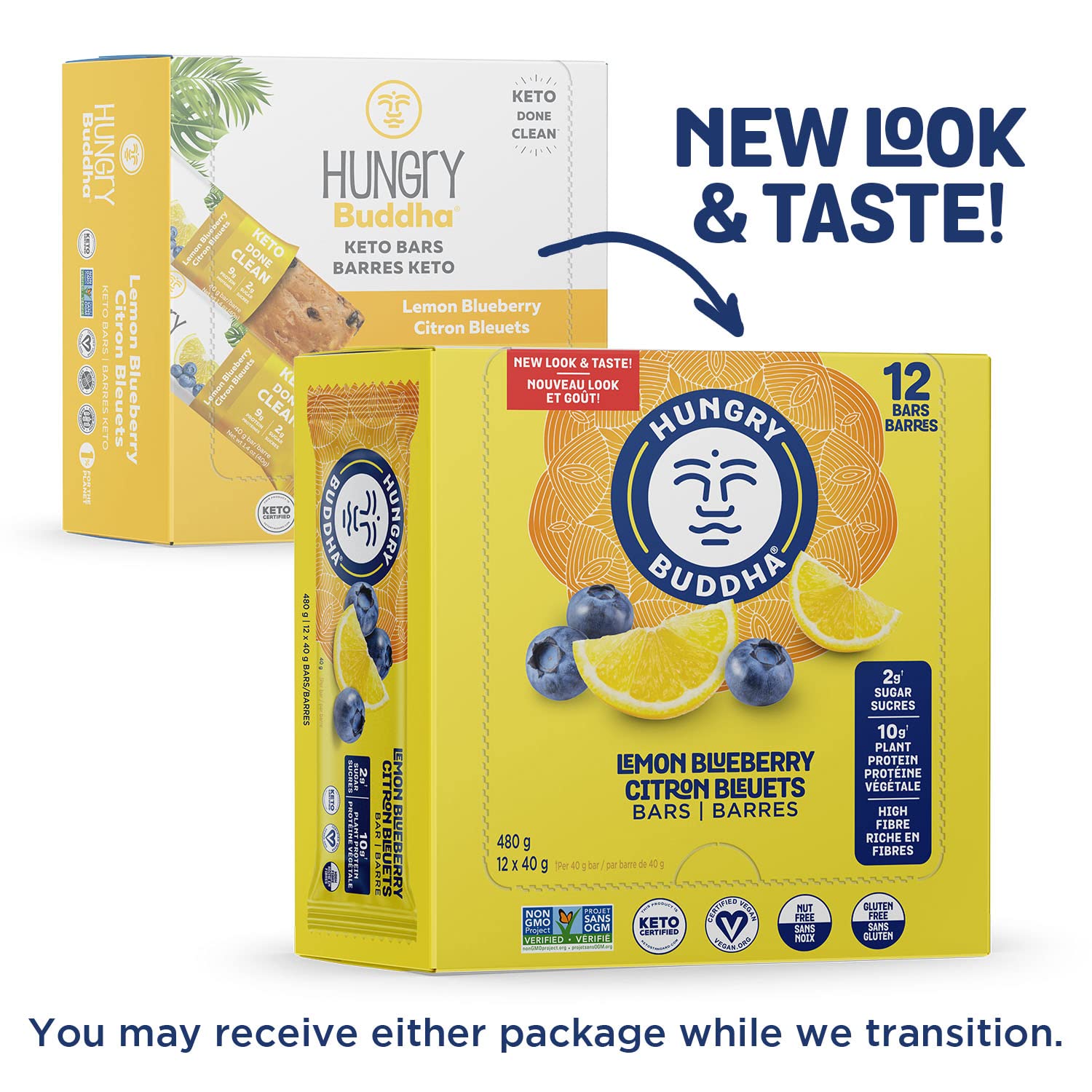 Hungry Buddha Bars - Vegan Protein Bars, Low Sugar, Gluten Free, Keto Friendly, Peanut Free - Plant Based Nutrition Snacks - 12 Pack (Lemon Blueberry) - Perfect for Workouts, Hiking & Healthy On-the-Go Snacking