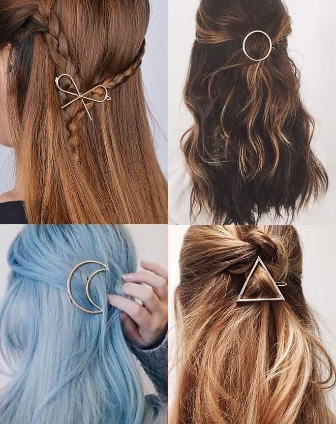 Snowpearl 12-Piece Gold Metal Hair Barrettes | Korean Style Hair Clips for Women | Duckbill Hair Pins with Jewelry Accents - Perfect for Weddings, Parties & Everyday Styling