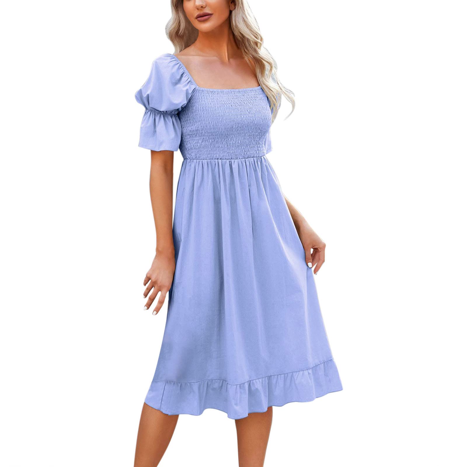 Raopuzi Women's Summer Boho Floral Print Backless Square Neck A-Line Dress - Perfect for Beach Vacations, Parties & Casual Outings