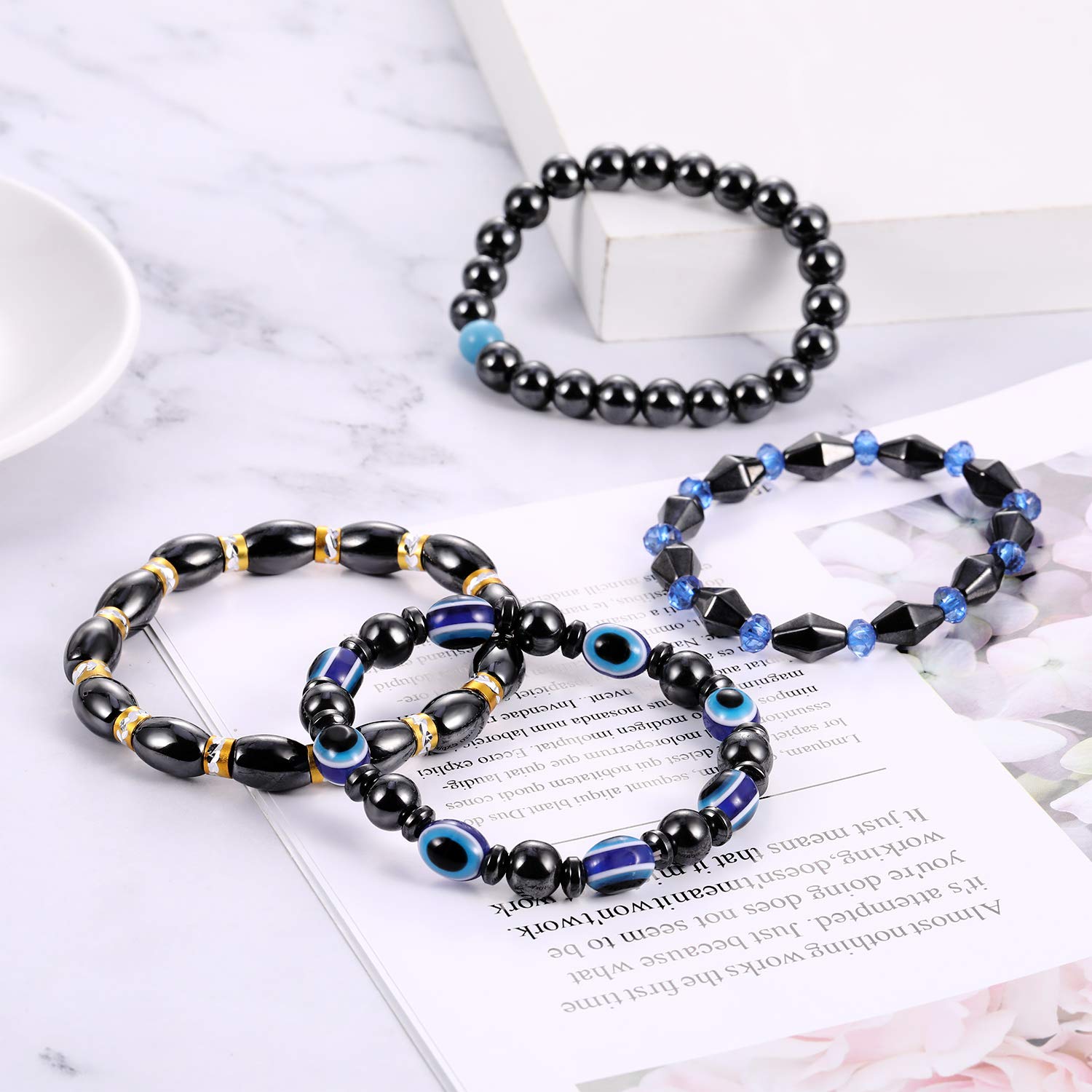 Hicarer 10-Pack Magnetic Hematite Bracelets for Men & Women - Natural Stone Beaded Bracelet Set with 10 Stylish Designs | Pain Relief, Stress Relief & Energy Balancing Jewelry for Daily Wear & Gifting