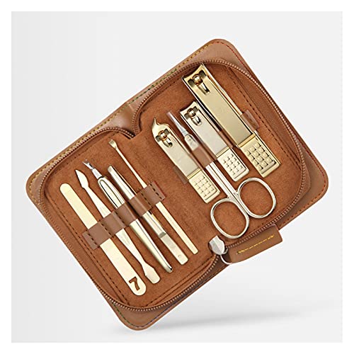 Professional 9-in-1 Stainless Steel Manicure & Pedicure Kit for Men - Nail Clippers, Grooming Tools & Nail Care Set (Brown) - Perfect for Home, Travel & Salon Use