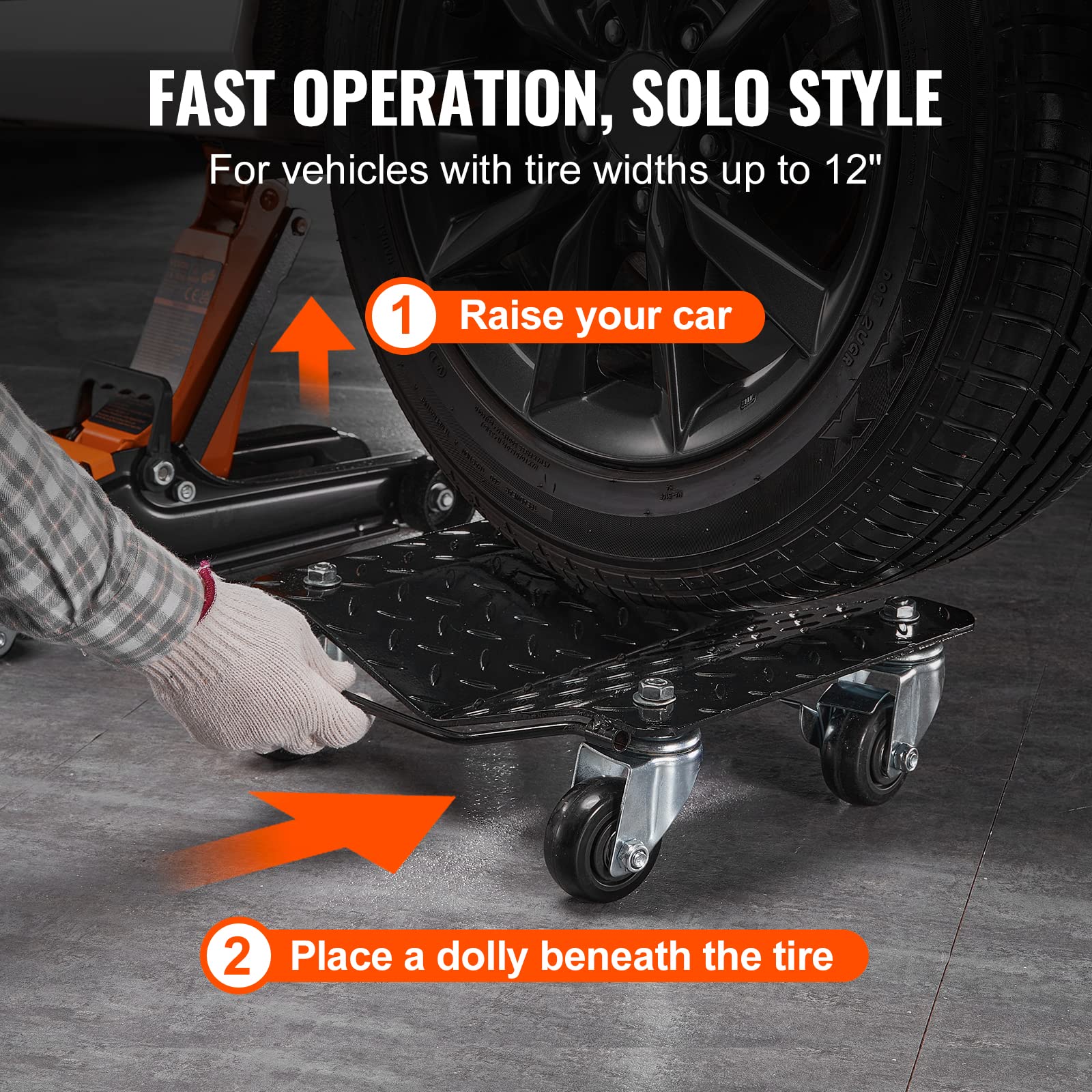 VEVOR 2-Piece Heavy-Duty Wheel Dolly Set - 3000 lbs Capacity Car Moving Dolly for Cars, Trucks, Trailers, Motorcycles & Boats - Perfect for Garage Repairs, Vehicle Storage & Auto Shop Maintenance