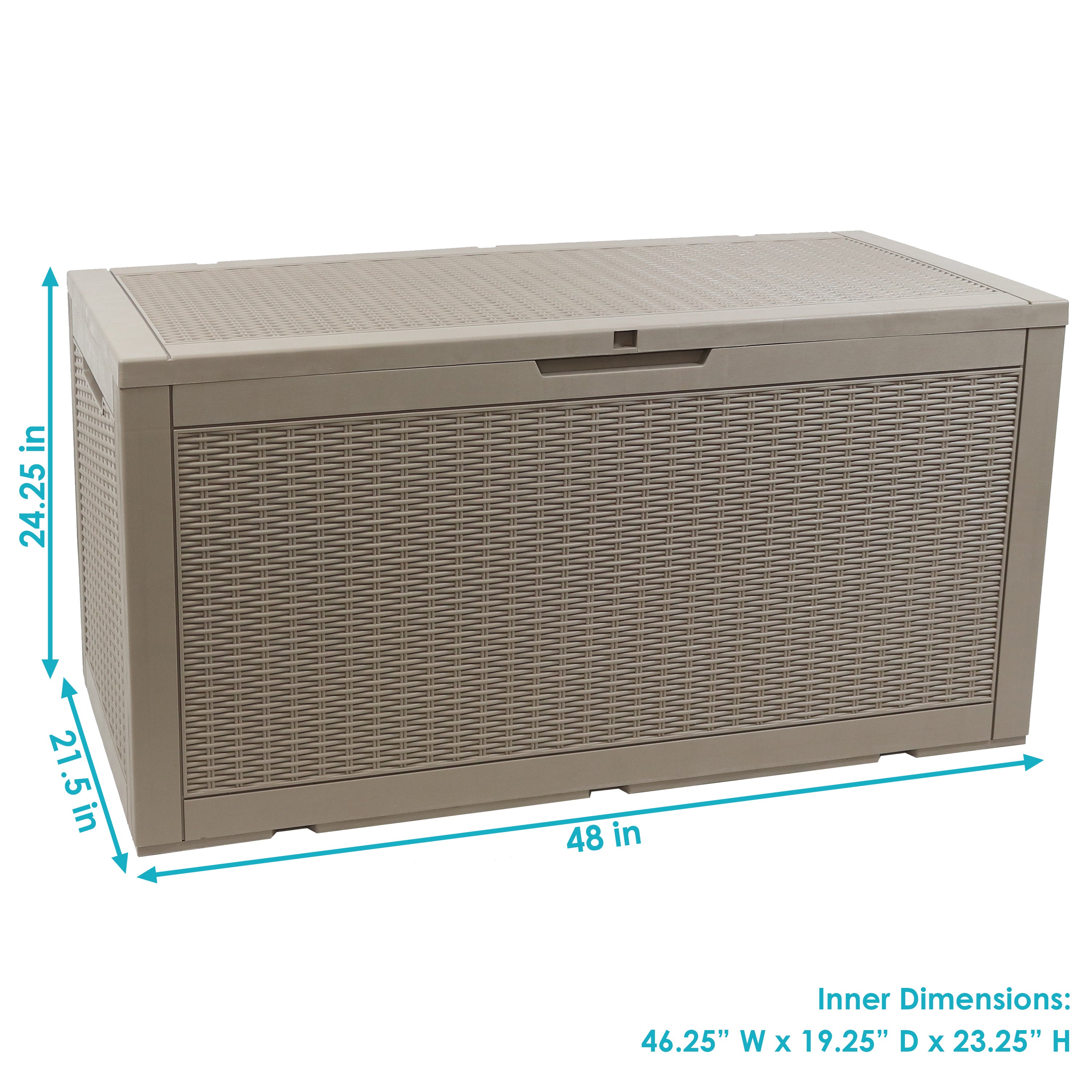 Lockable 100 Gallon Outdoor Deck Storage Box - Waterproof Faux Rattan Design by Sunnydaze - Perfect for Patio, Garden & Poolside Storage