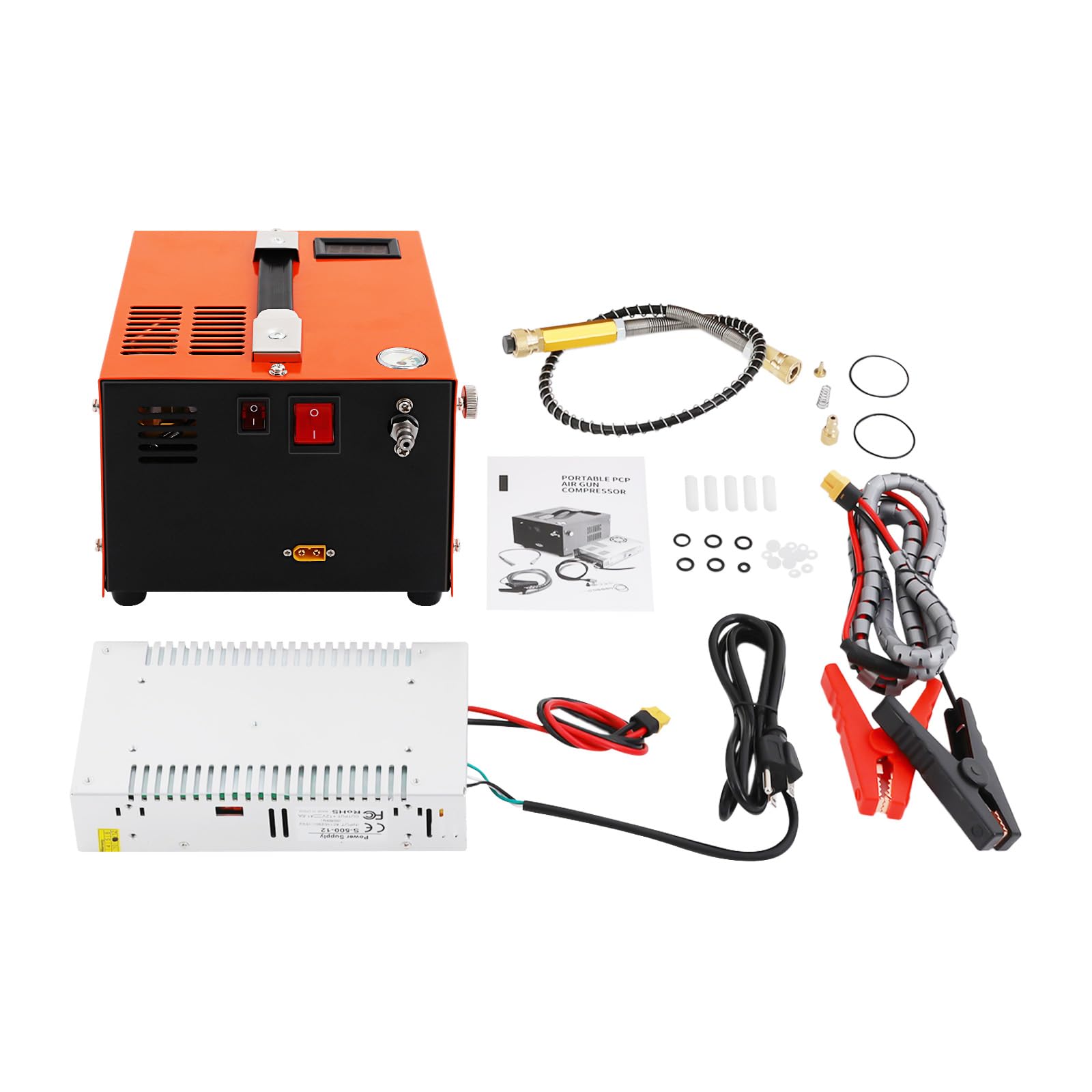4500PSI 30Mpa High Pressure PCP Air Compressor - Oil-Free & Water-Free Portable Air Pump for PCP Air Rifles - 110V AC/12V DC with Transformer - Perfect for Hunting, Target Shooting & Outdoor Airgun Maintenance