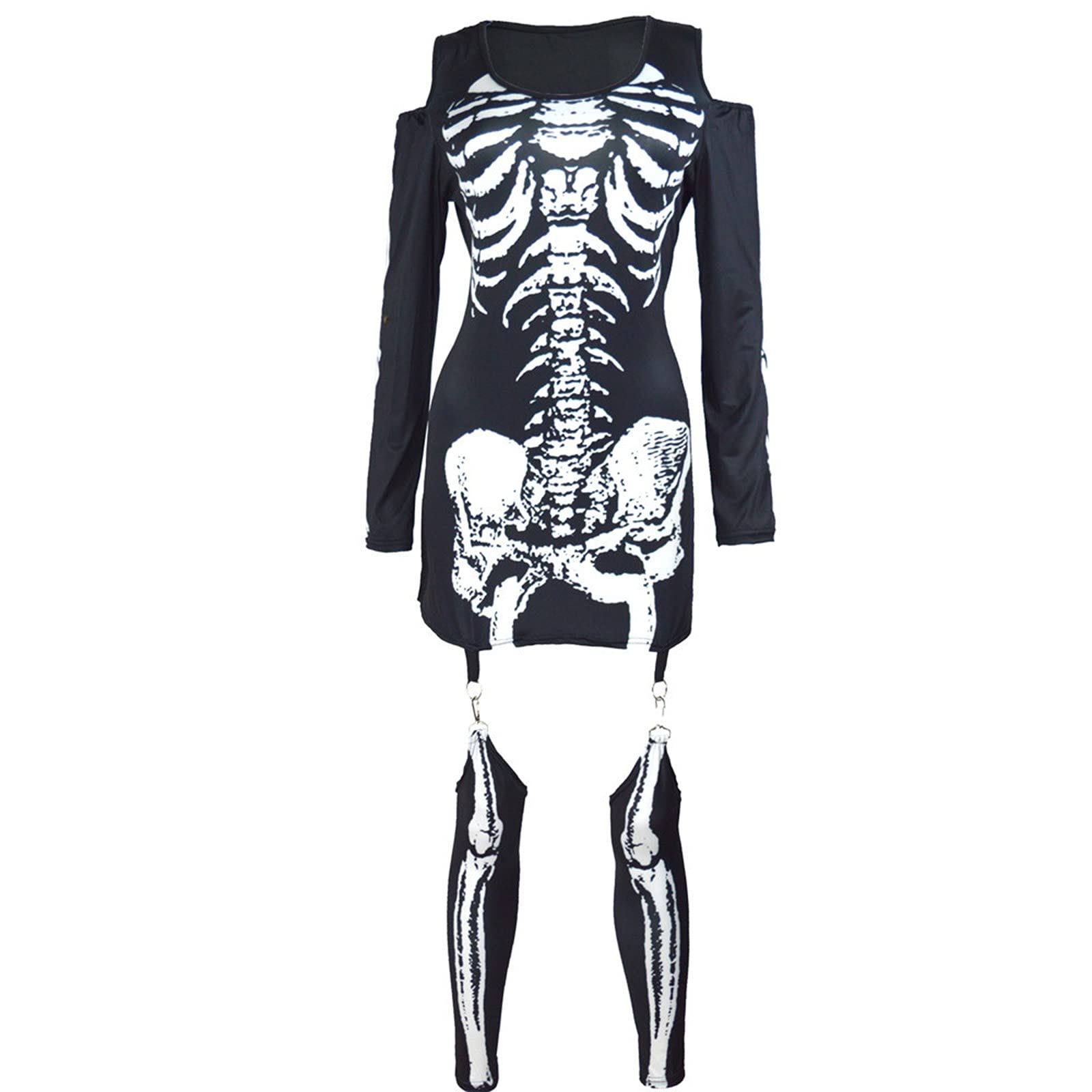 Sexy Skeleton Print Strapless Halloween Costume Dress for Women - Gothic Masquerade Party Outfit, Fall Casual Wear & Spooky Night Outfits