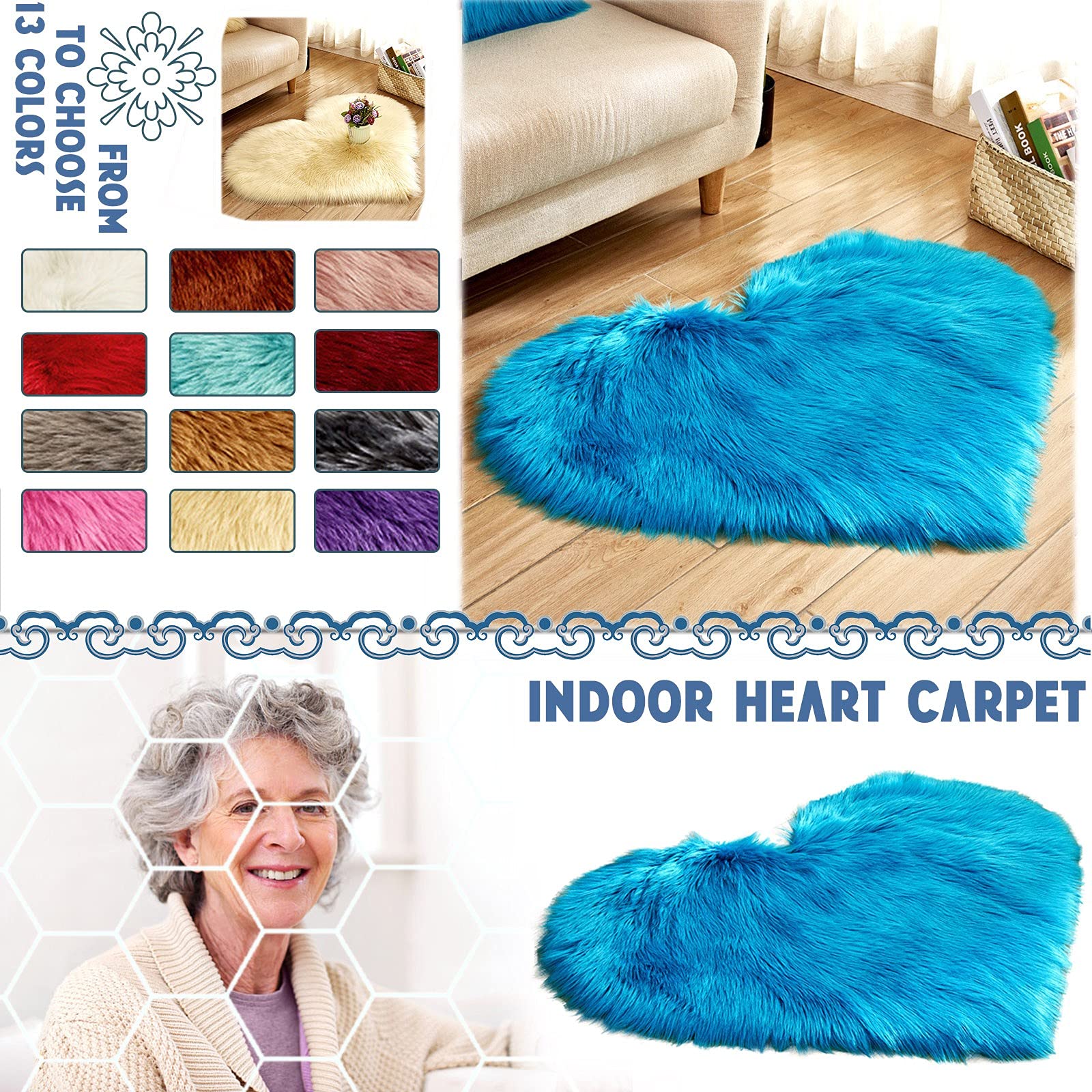 Soft Shaggy Washable Rugs 20x16 Inch - Non-Slip Faux Wool Heart Shaped Bathroom & Kitchen Rug - Modern Home Decor for Bedroom, Living Room (Black) - Perfect for Cozy Spaces & High-Traffic Areas