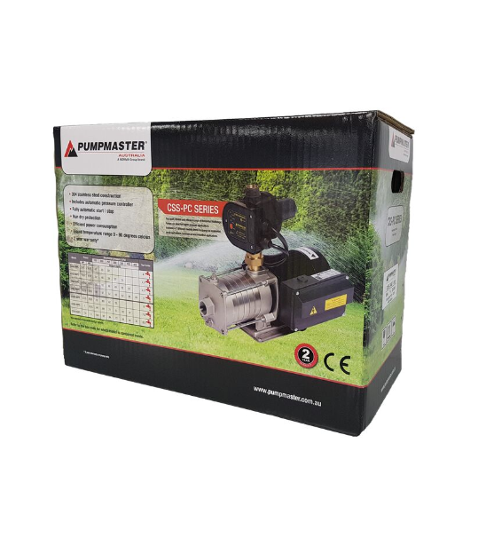 Pumpmaster CSS4 50PC 1.10kW 304 Stainless Steel High Flow Horizontal Multistage Pressure Pump - 120LPM/480kPa Max - Ideal for Industrial Water Supply, Irrigation & HVAC Systems
