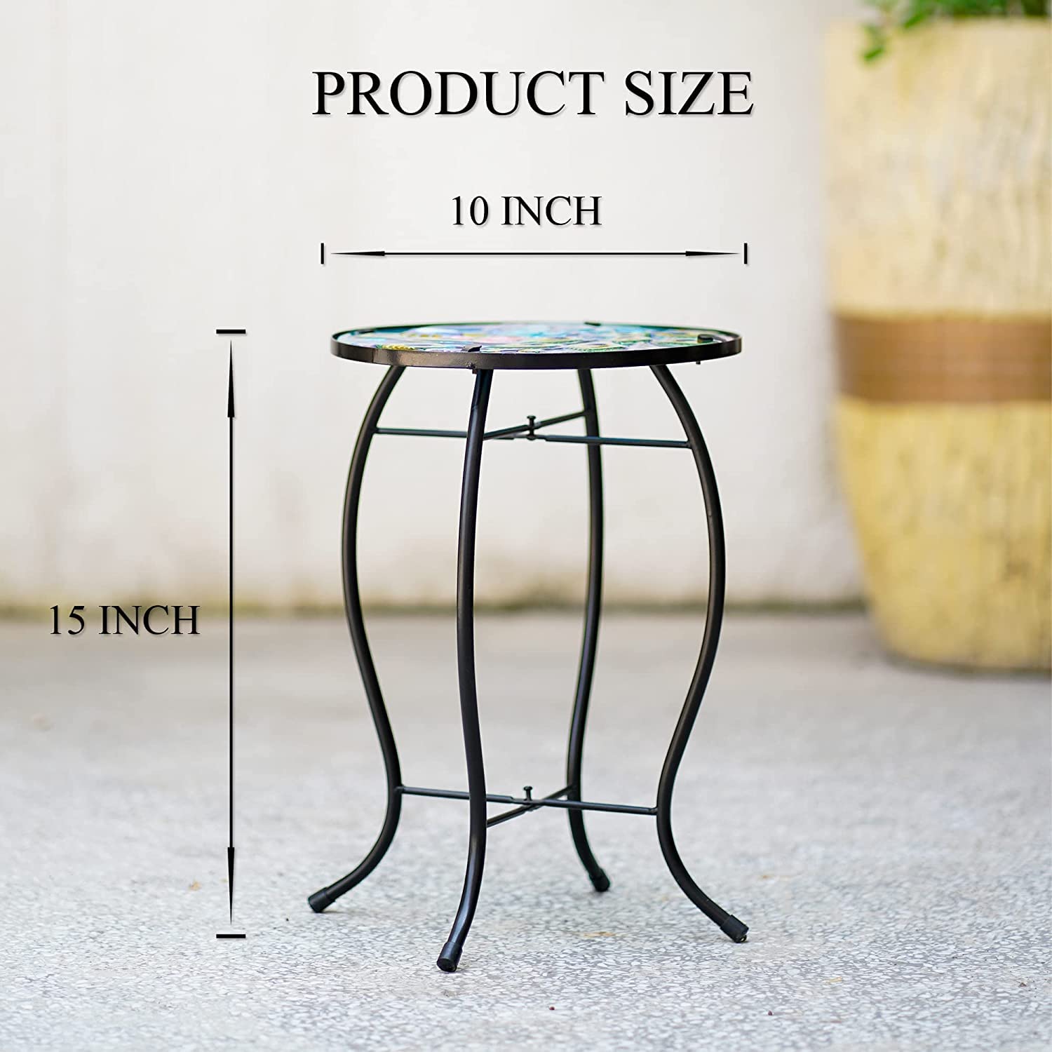 Butterfly Patio Side Table - Small Outdoor End Table with Metal & Glass for Porch, Garden, Yard, Pool - Perfect for Drinks, Plants & Decor